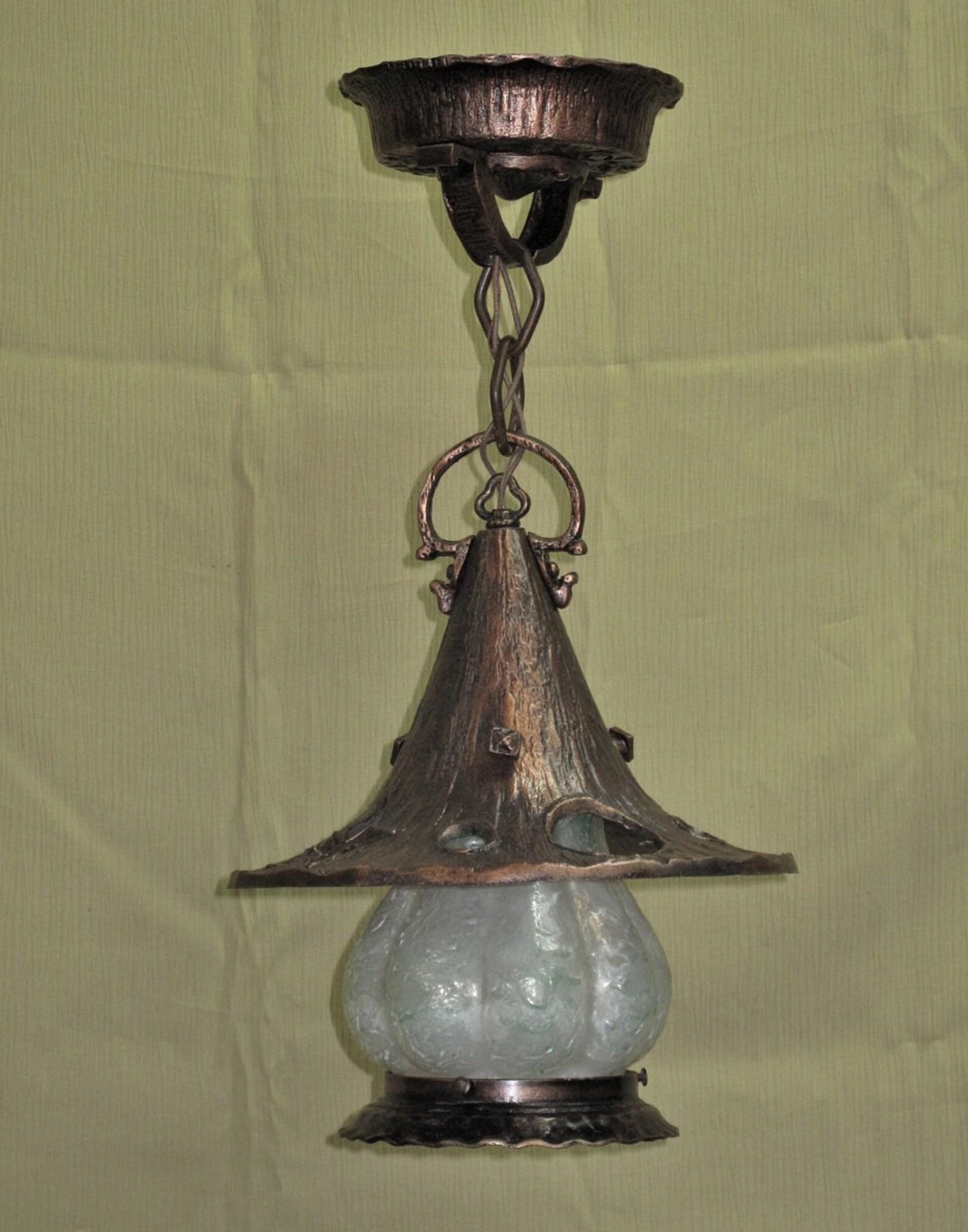 American Craftsman 1920s / 30s Storybook Style Witches Hat Porch Light with Moon Sun & Stars