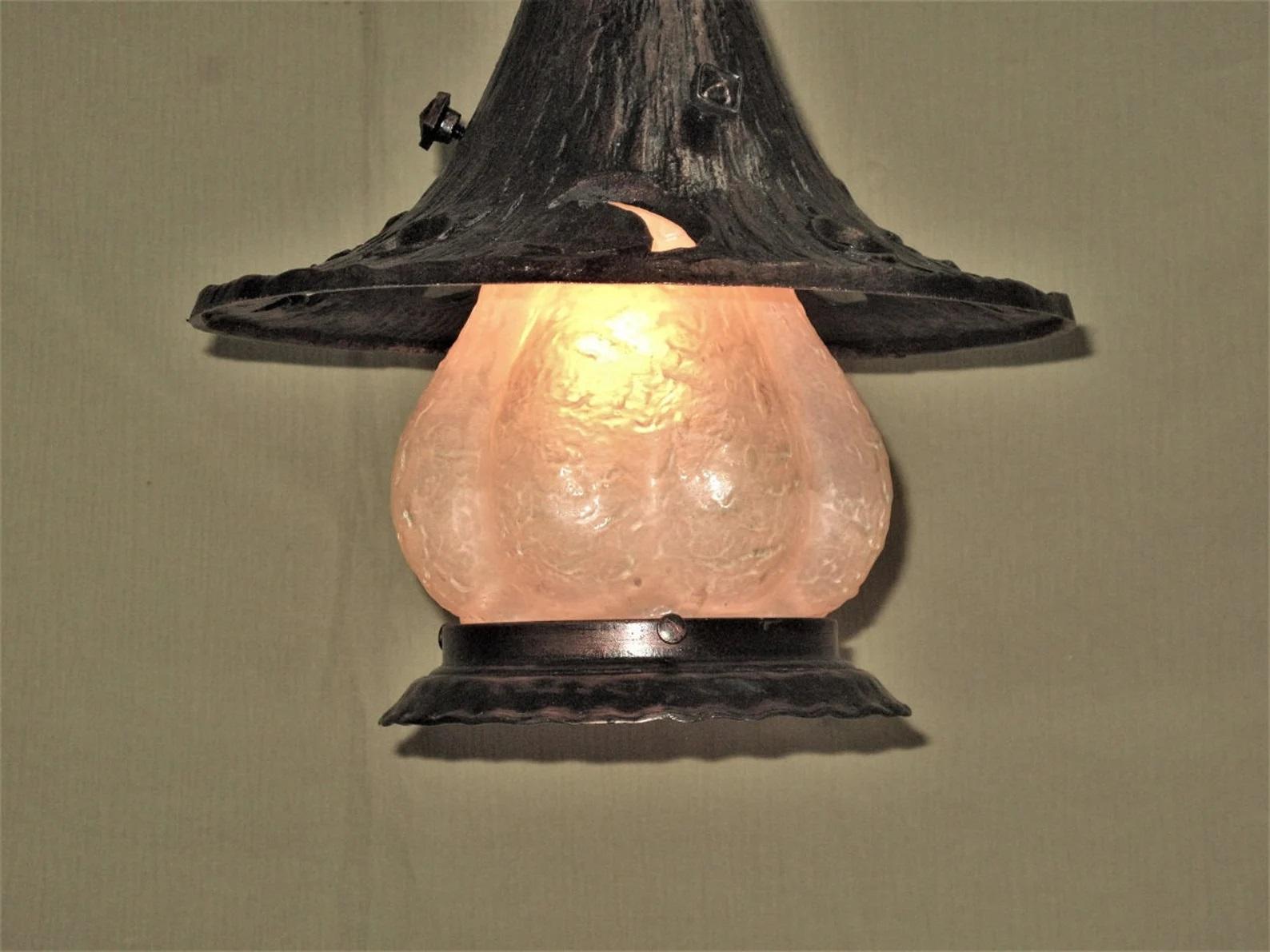 Aluminum 1920s / 30s Storybook Style Witches Hat Porch Light with Moon Sun & Stars