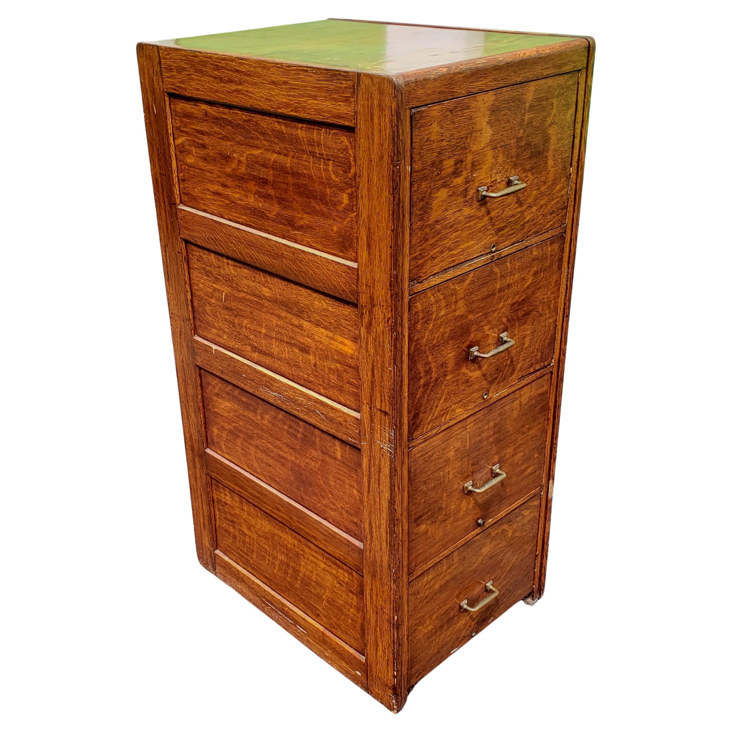1920s 4-Drawer Solid Oak Filing Cabinet 1