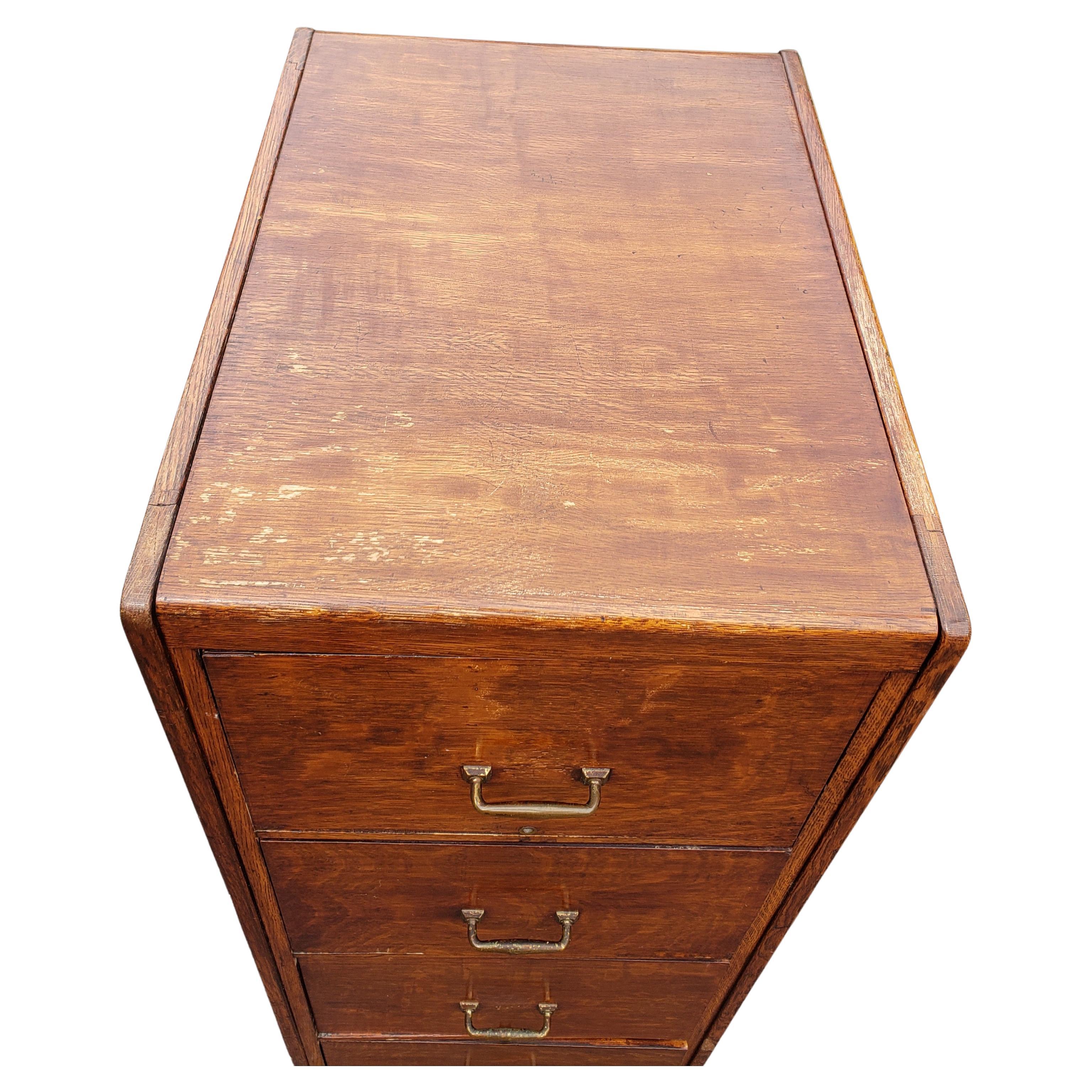 Hand-Crafted 1920s 4-Drawer Solid Oak Filing Cabinet