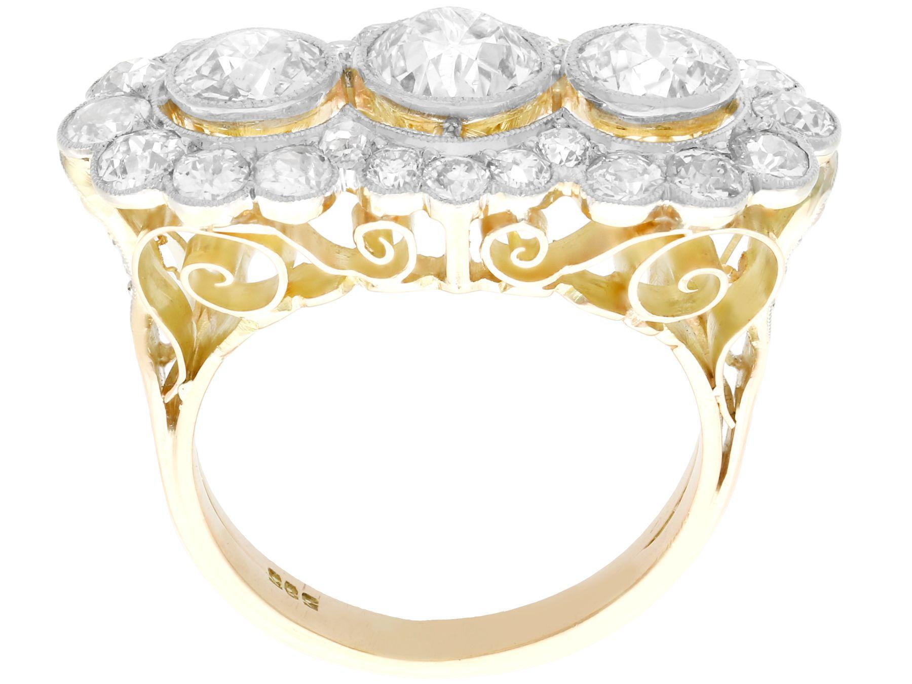 Women's 1920s 4.59 Carat Diamond Yellow Gold Platinum Set Cluster Ring