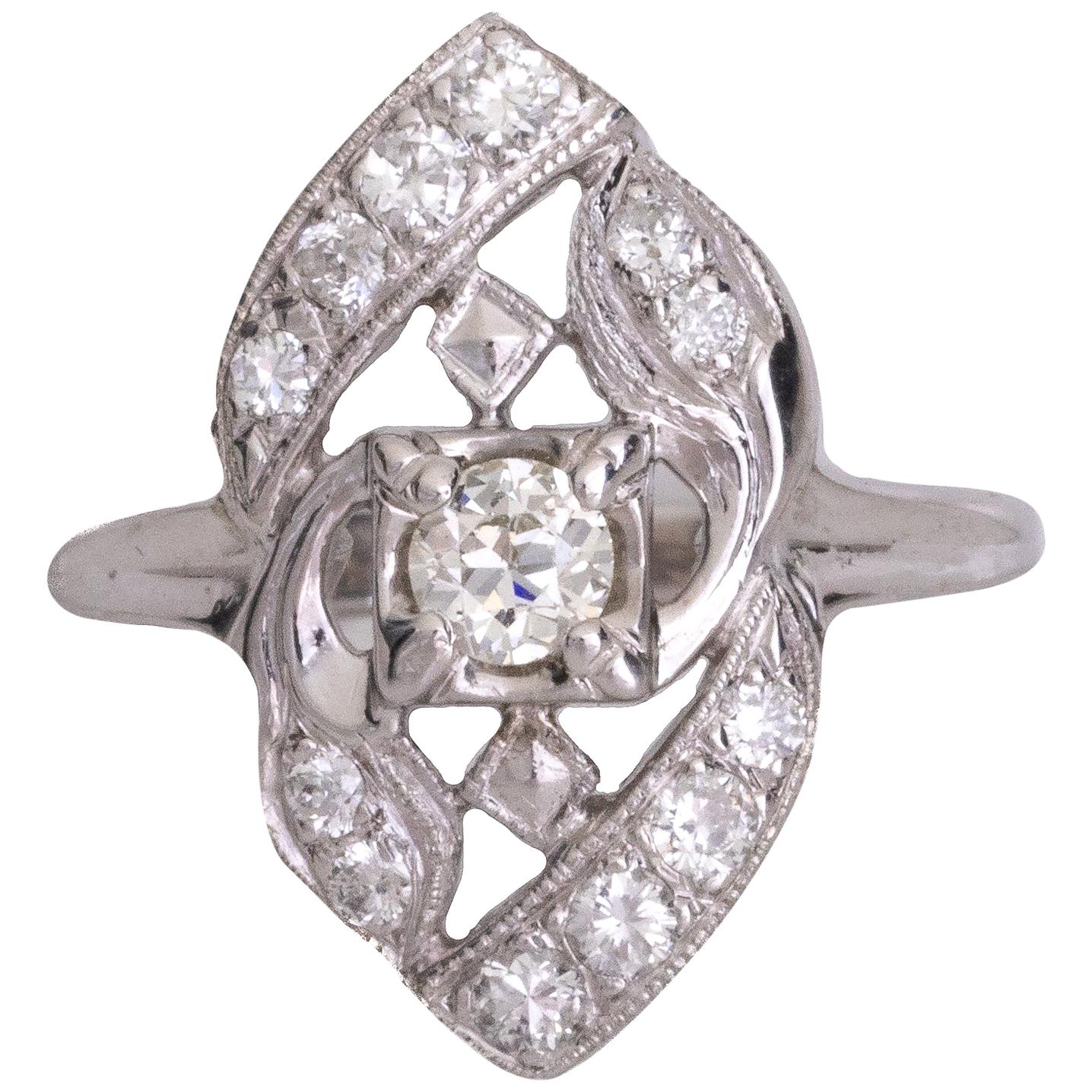 1920s .5 Carat Diamond Shield Ring, 14 Karat Gold