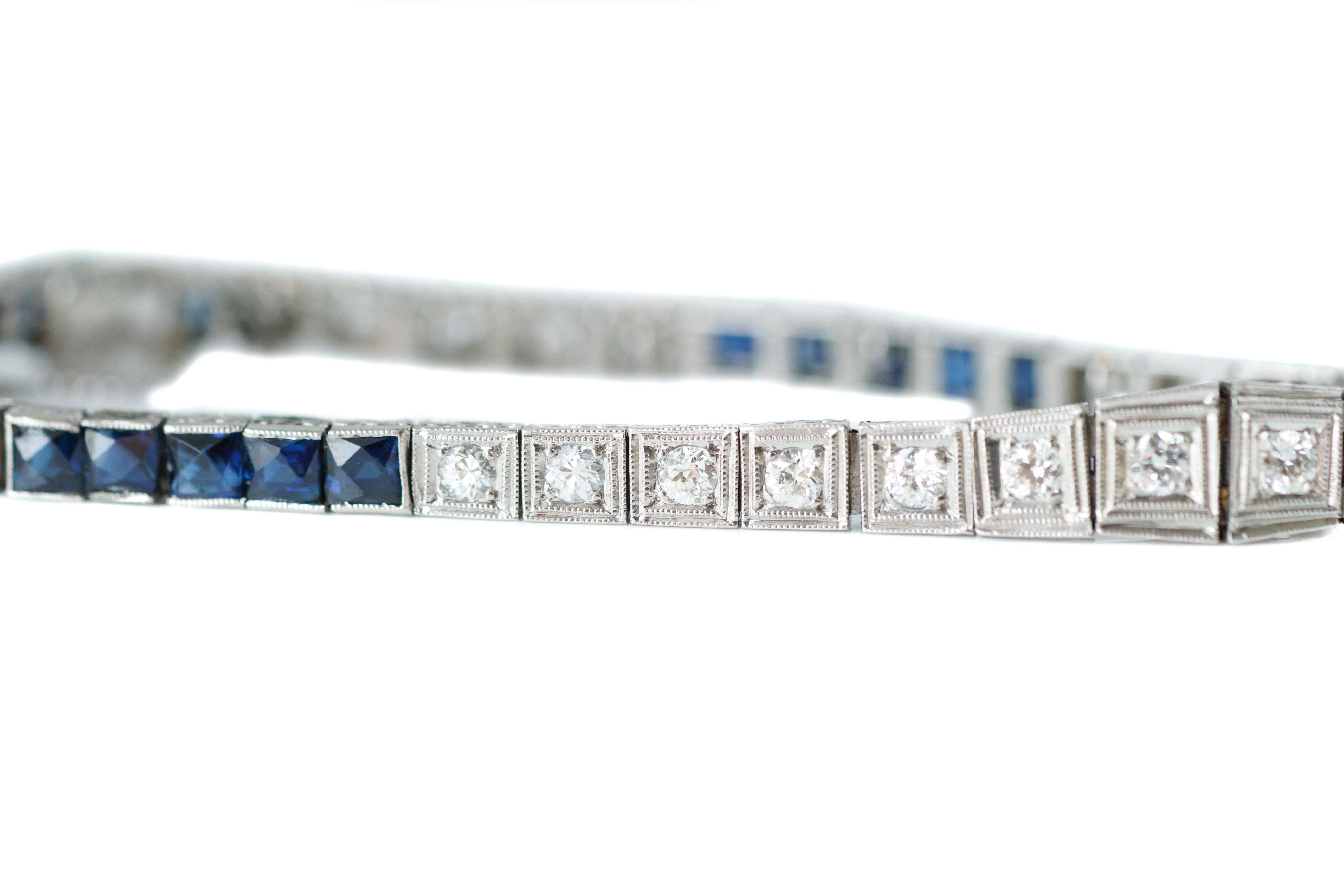 Art Deco 1920s 5 Carat Sapphire and 2 Carat Diamond Platinum Bracelet