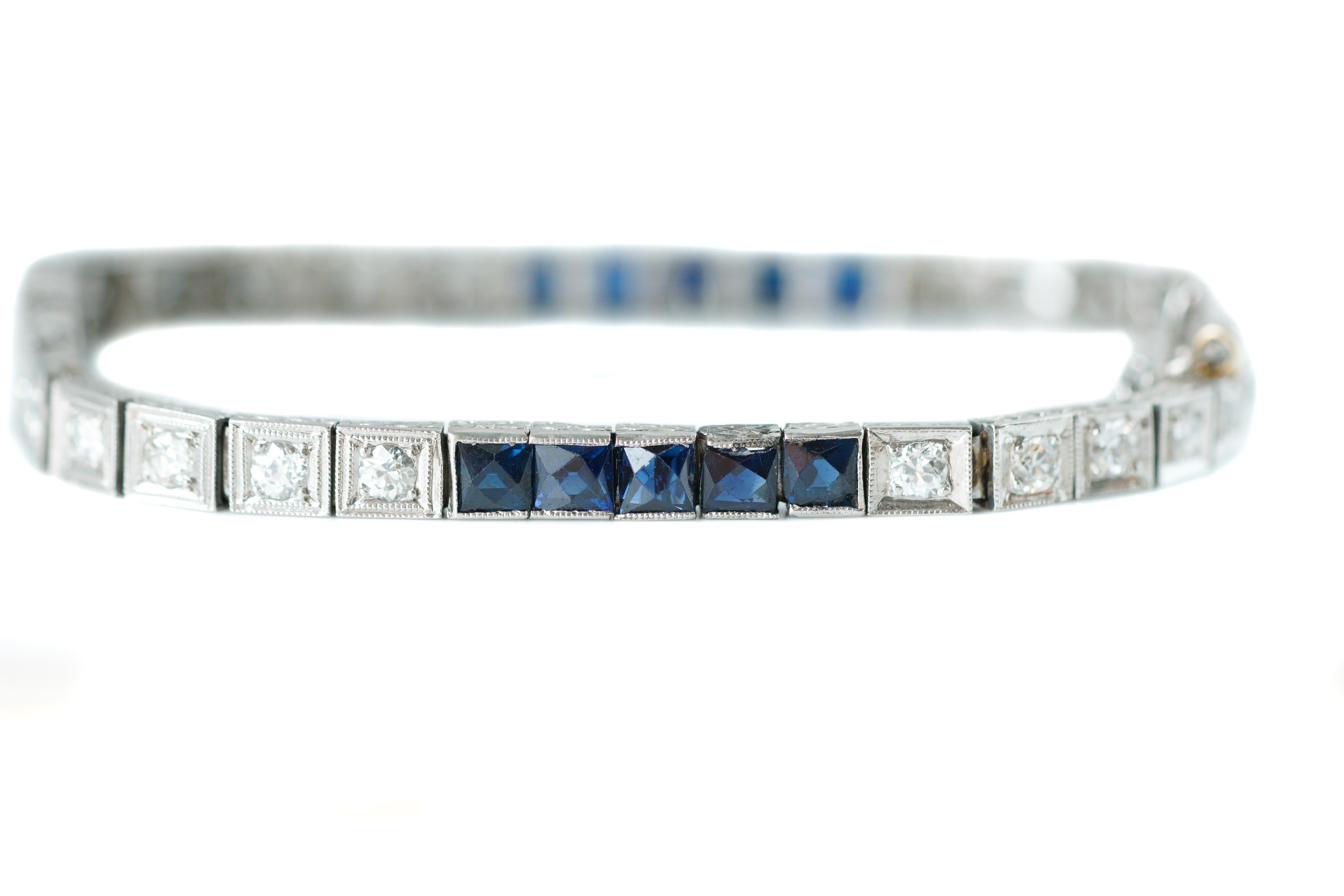 1920s 5 Carat Sapphire and 2 Carat Diamond Platinum Bracelet In Good Condition In Atlanta, GA