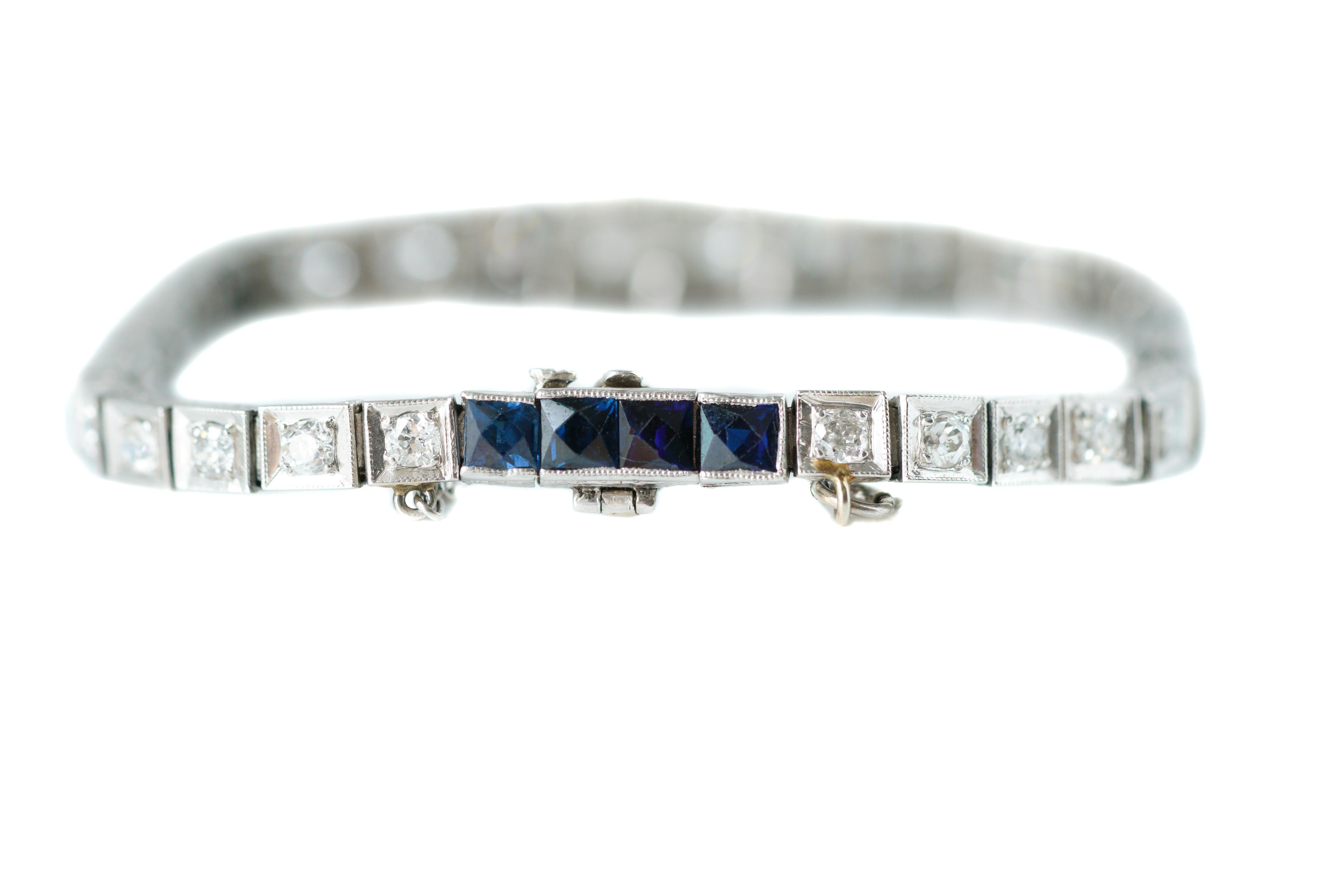 Women's 1920s 5 Carat Sapphire and 2 Carat Diamond Platinum Bracelet