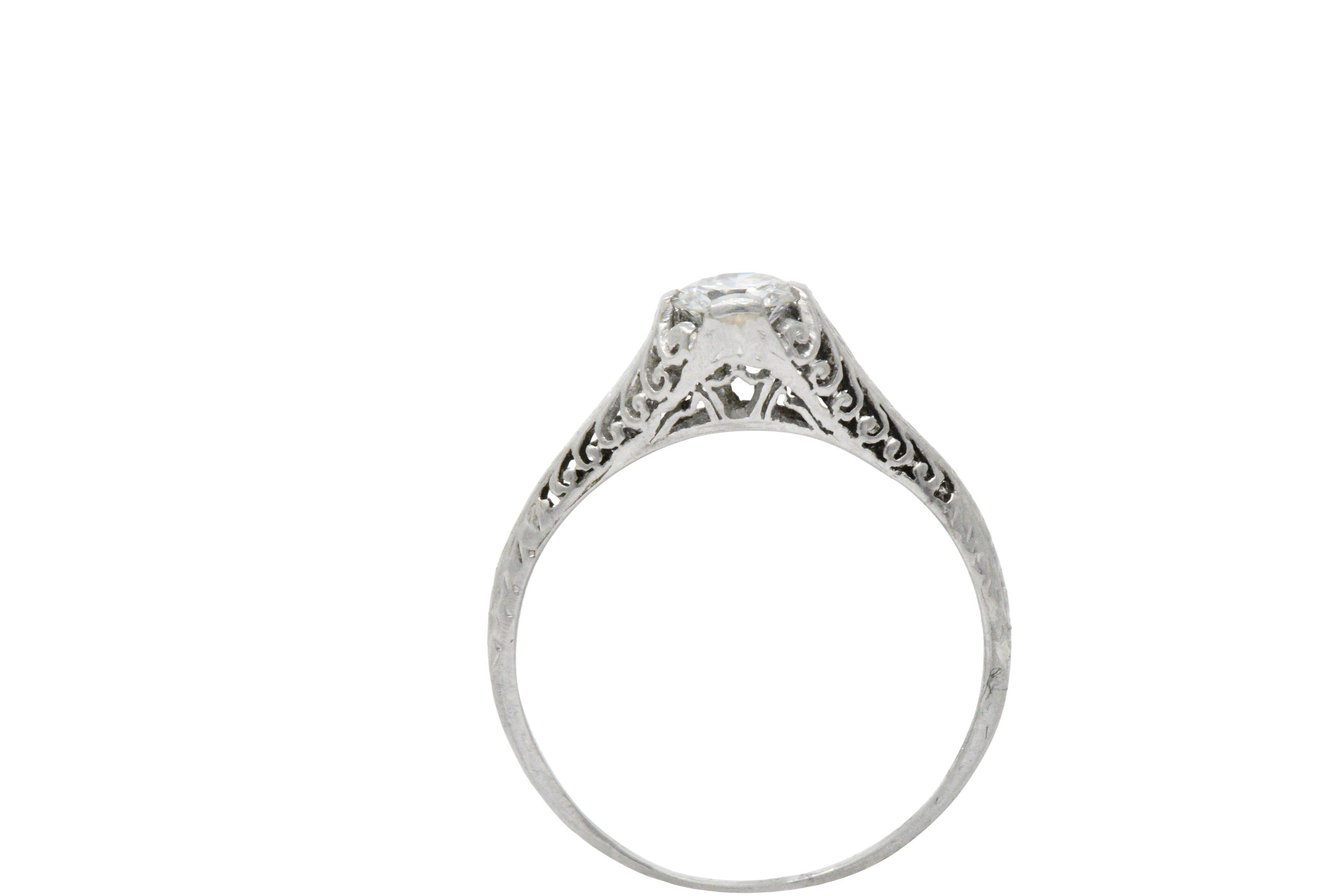 Mixed Cut Art Deco 0.50 CTW Transitional Cut Diamond Platinum Engagement Ring