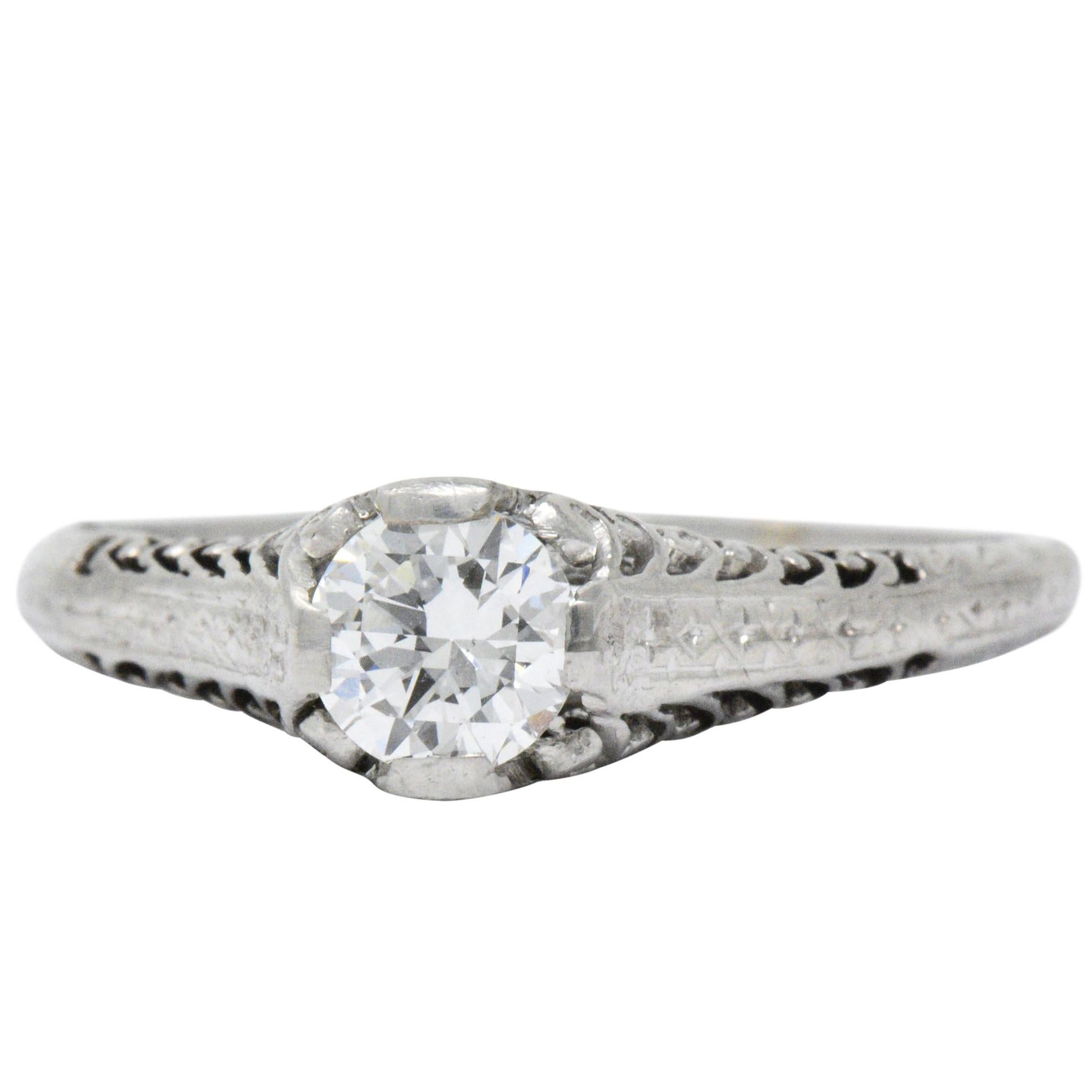Art Deco 0.50 CTW Transitional Cut Diamond Platinum Engagement Ring