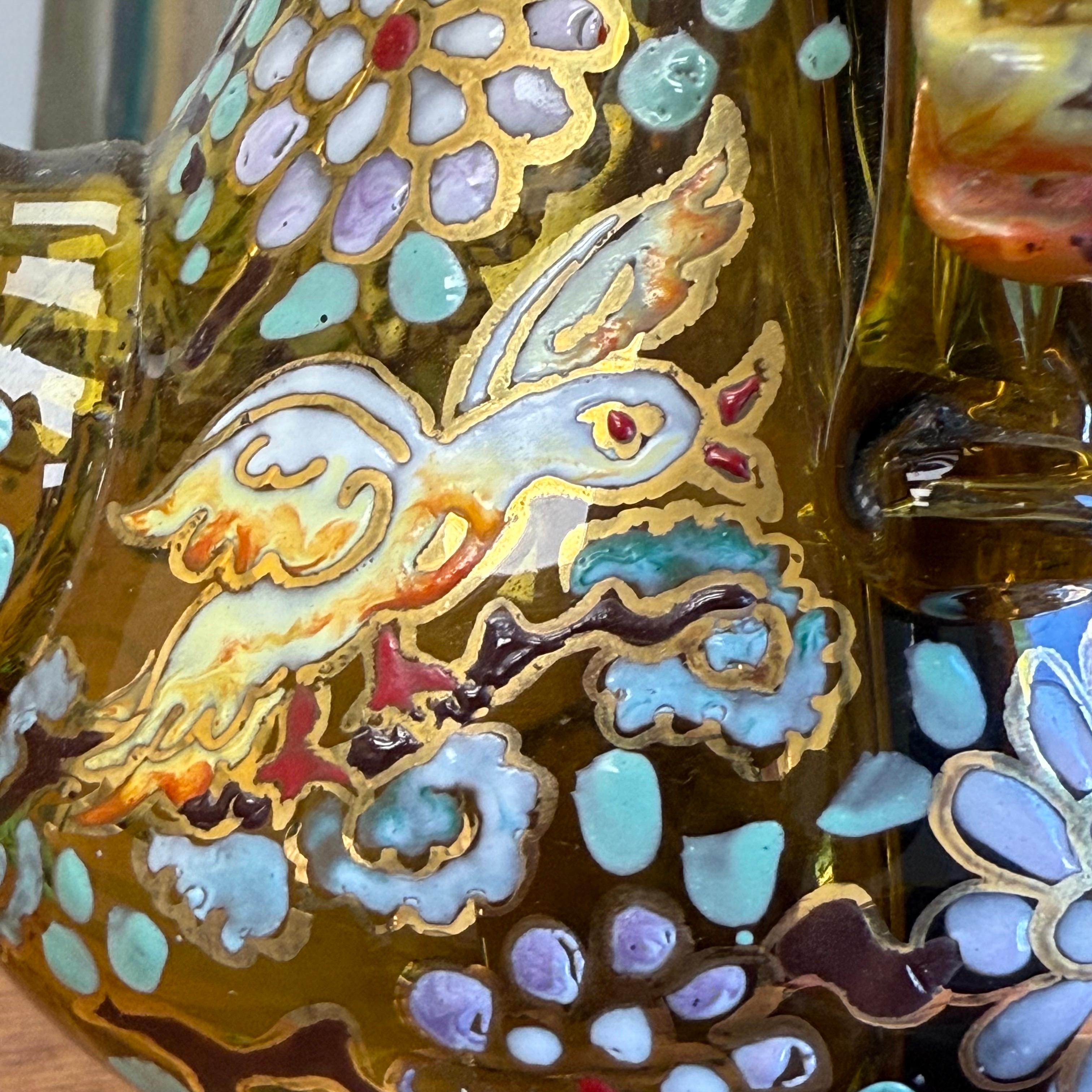 1920's-50's Double Cruet Decanter Art Glass Enameled & Gilt Genis Cirera Spain 6