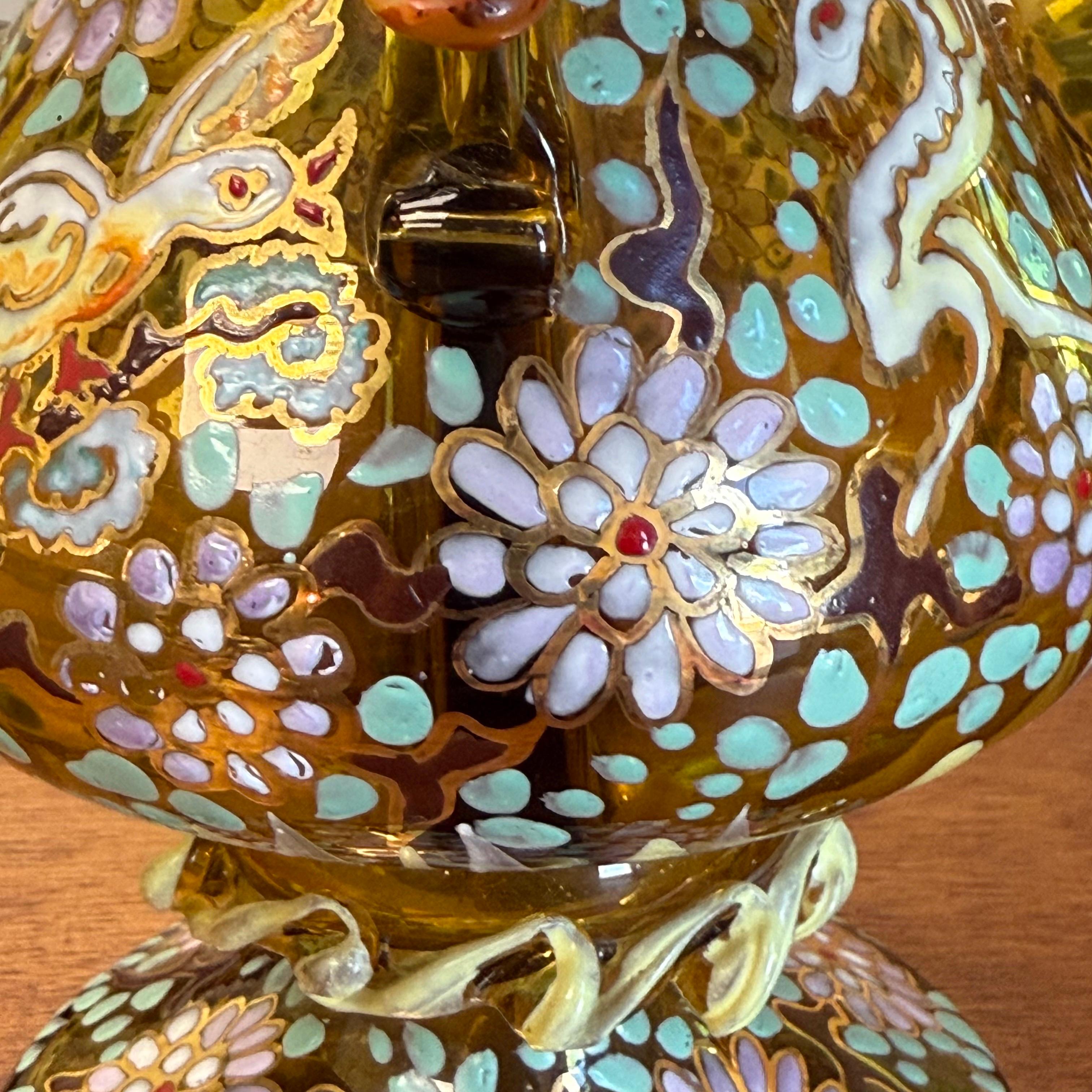 1920's-50's Double Cruet Decanter Art Glass Enameled & Gilt Genis Cirera Spain 7