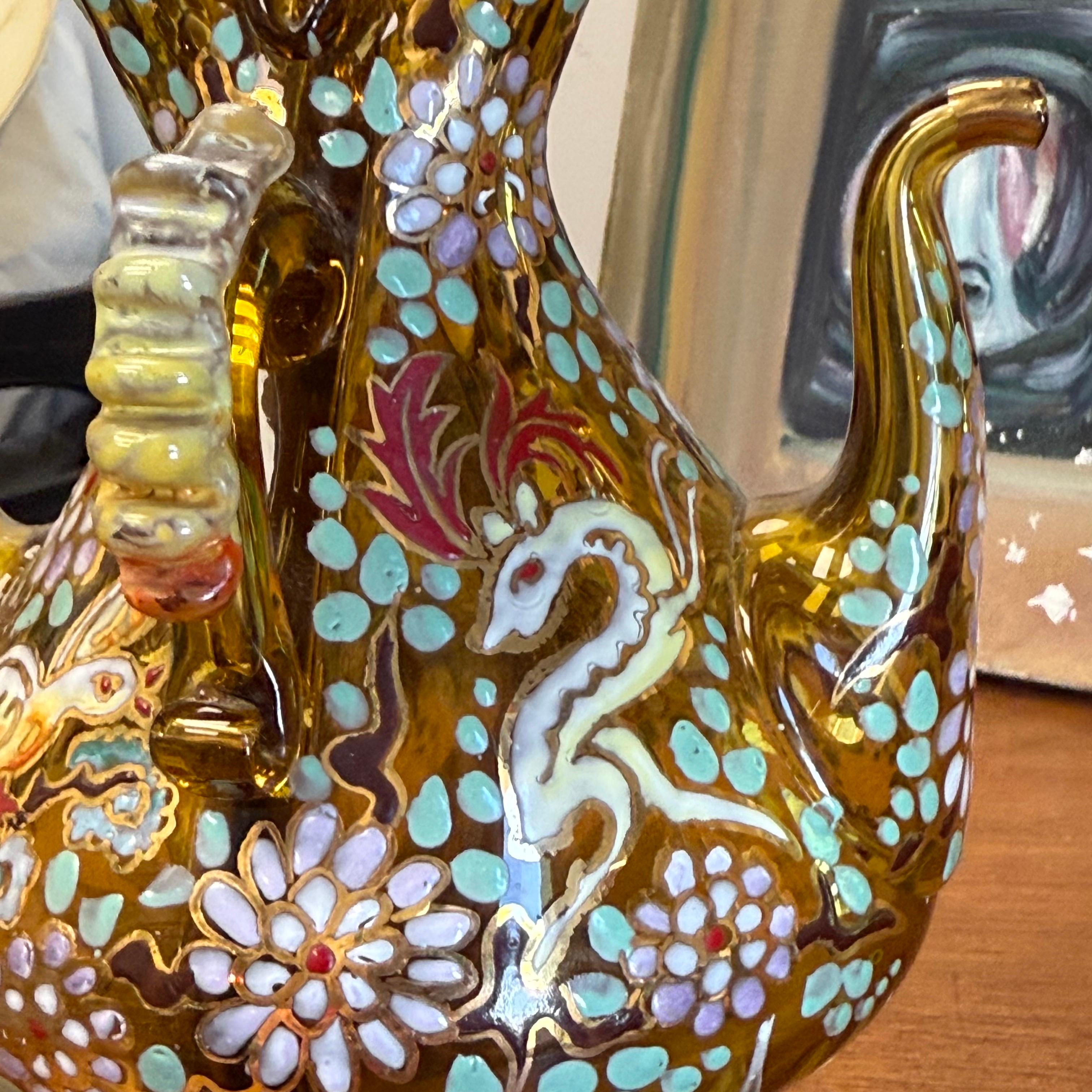 1920's-50's Double Cruet Decanter Art Glass Enameled & Gilt Genis Cirera Spain 8
