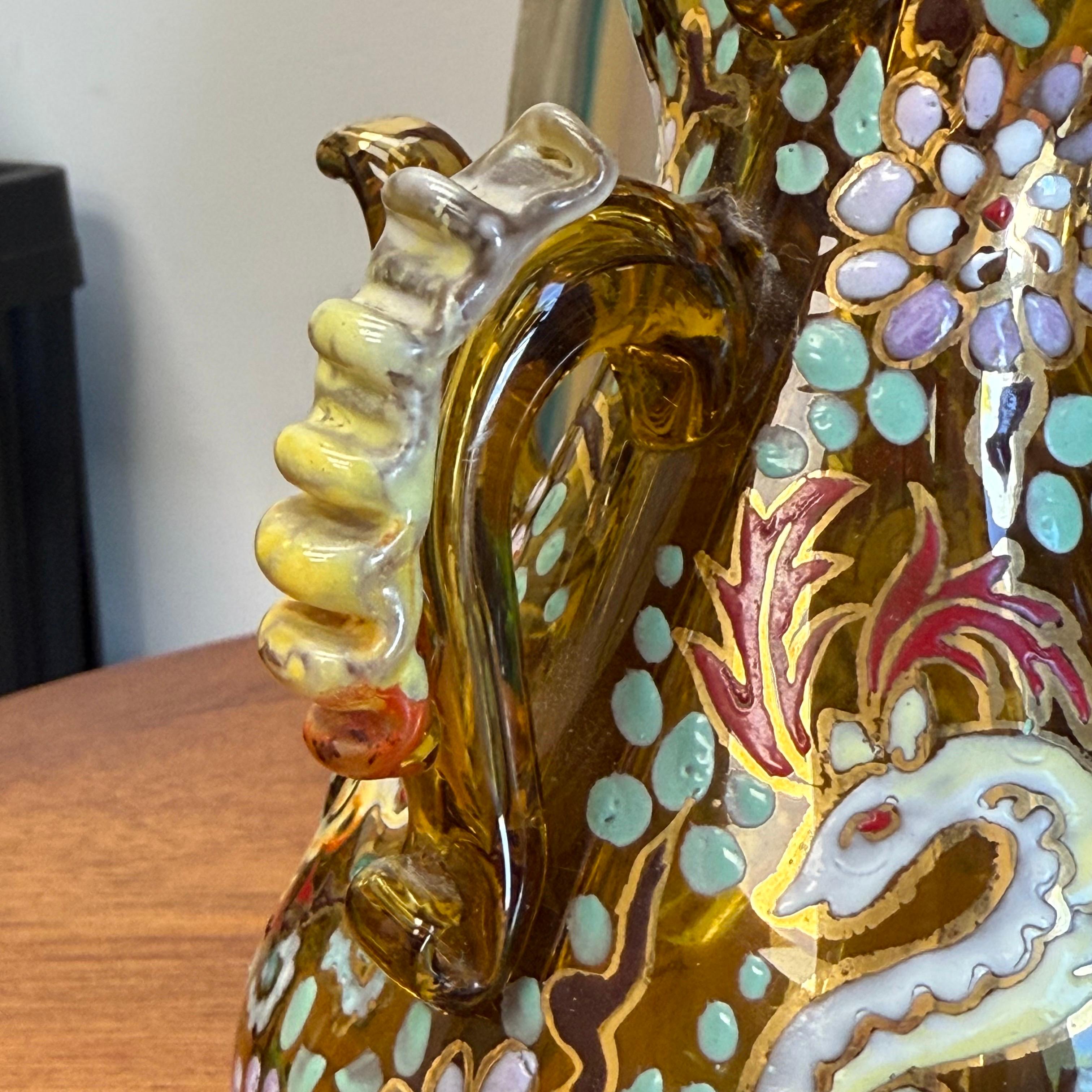 1920's-50's Double Cruet Decanter Art Glass Enameled & Gilt Genis Cirera Spain 9