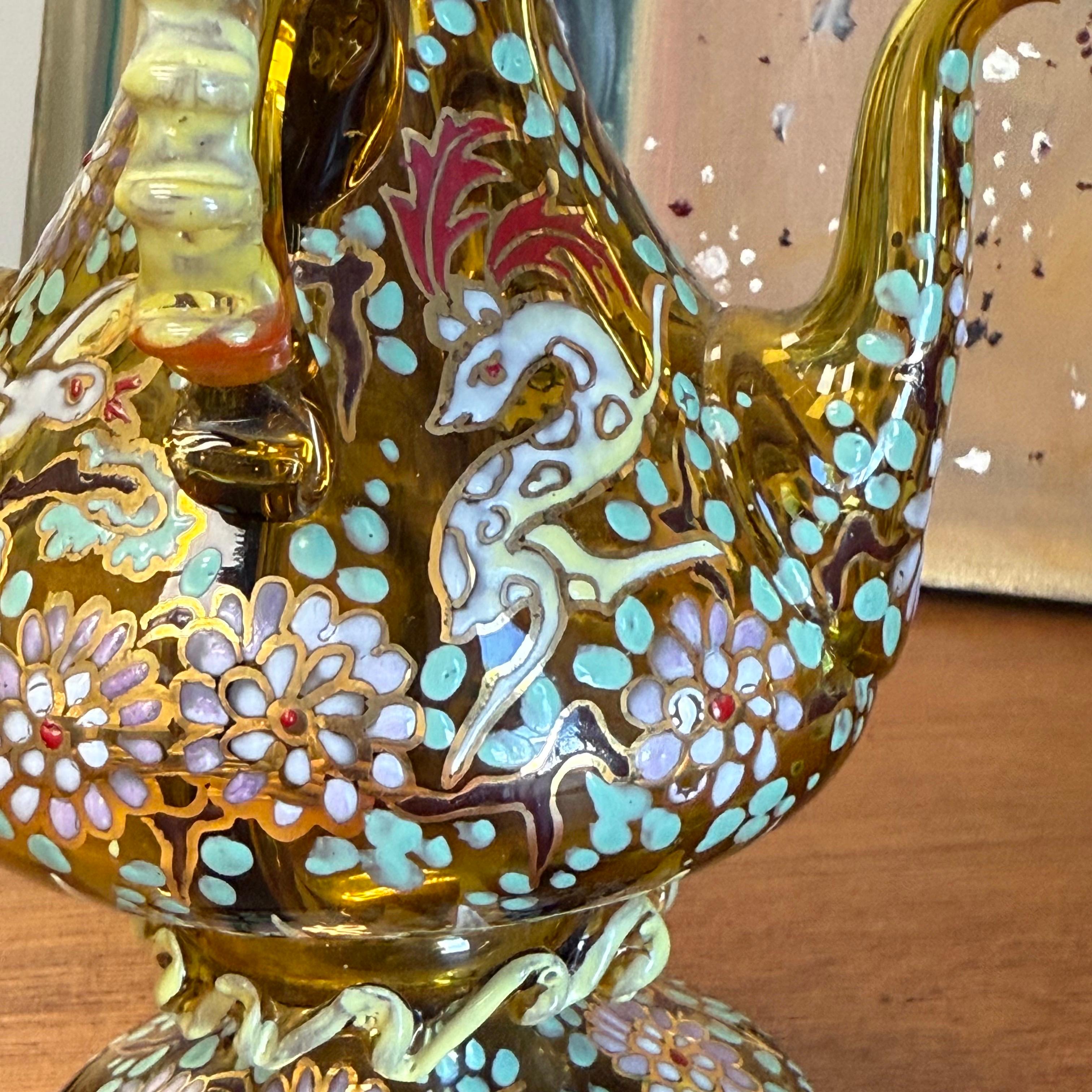 1920's-50's Double Cruet Decanter Art Glass Enameled & Gilt Genis Cirera Spain In Good Condition In Charleston, SC