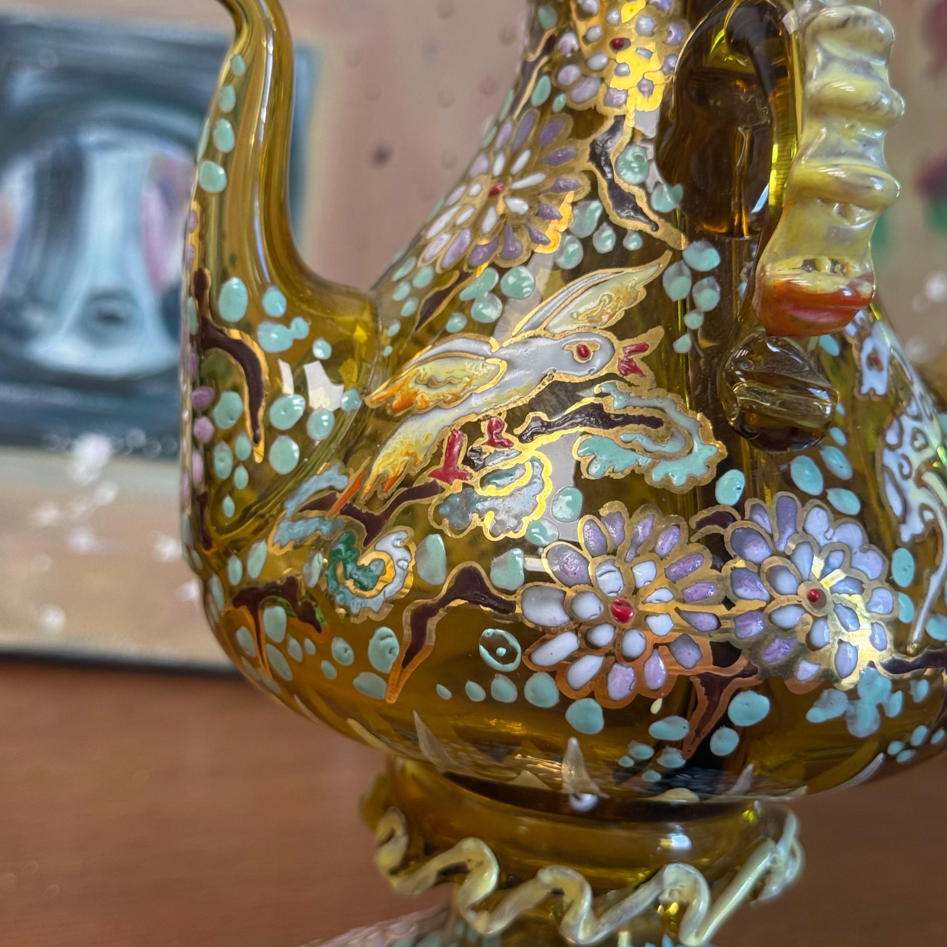 20th Century 1920's-50's Double Cruet Decanter Art Glass Enameled & Gilt Genis Cirera Spain