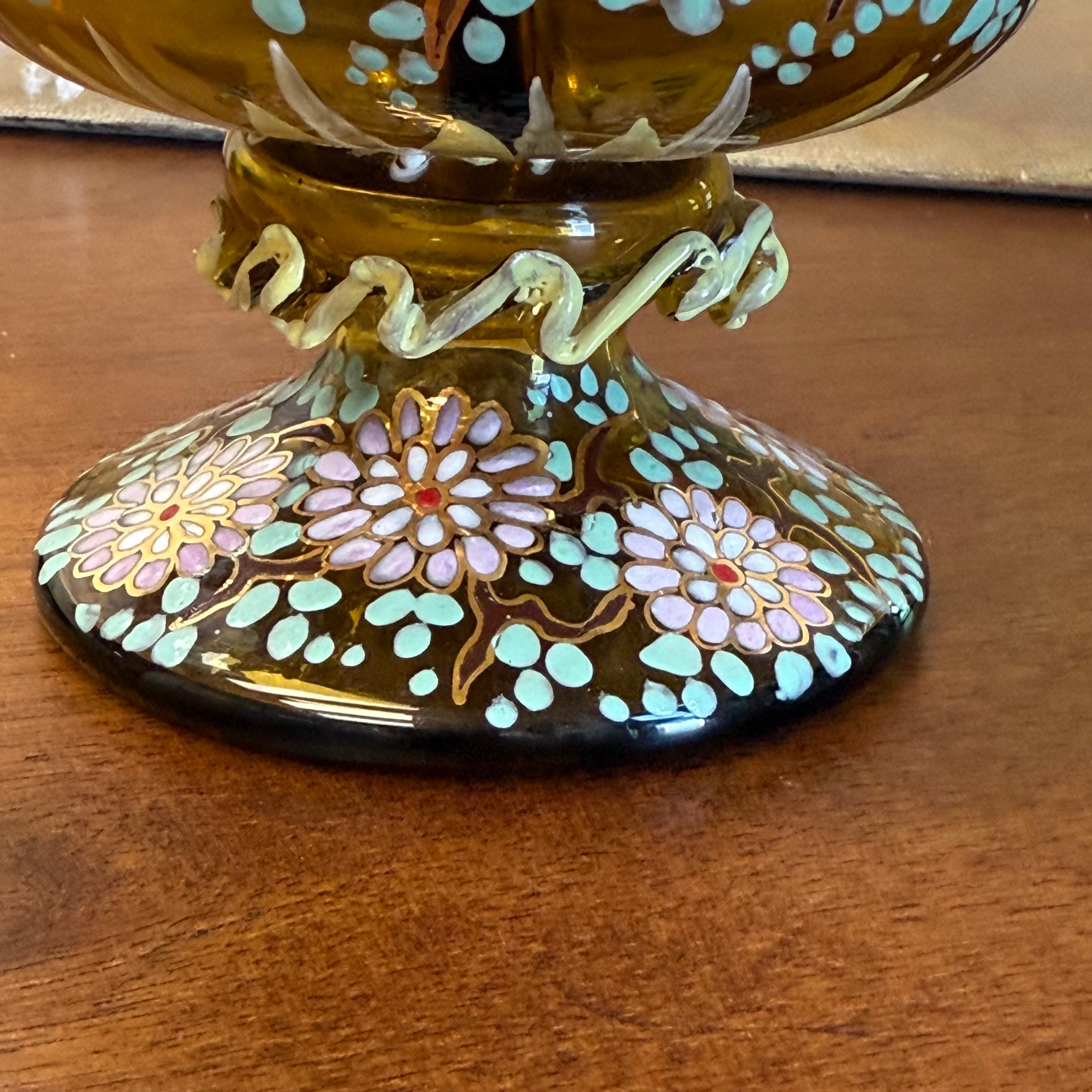 1920's-50's Double Cruet Decanter Art Glass Enameled & Gilt Genis Cirera Spain 1