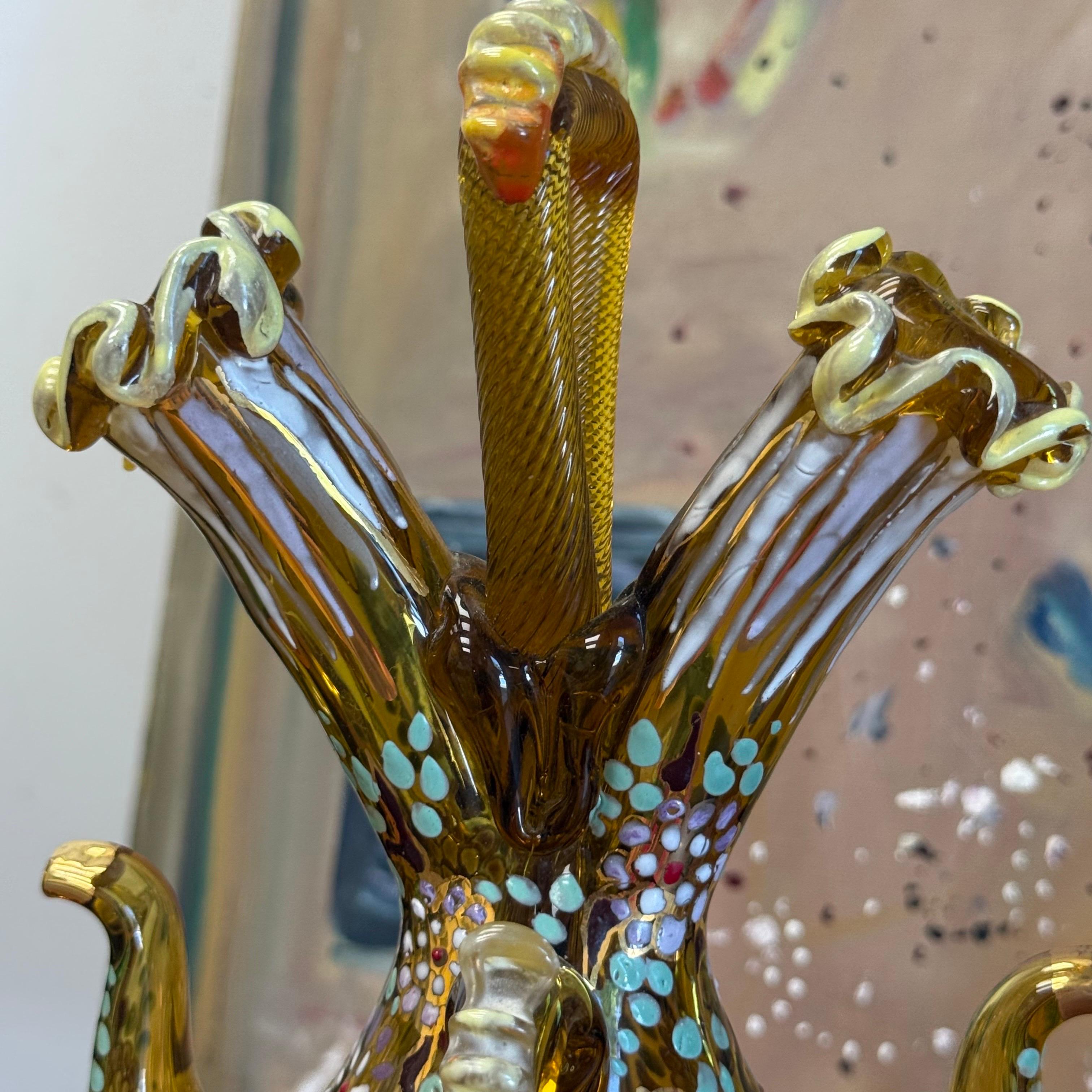 1920's-50's Double Cruet Decanter Art Glass Enameled & Gilt Genis Cirera Spain 2