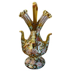 1920's-50's Double Cruet Decanter Art Glass Enameled & Gilt Genis Cirera Spain