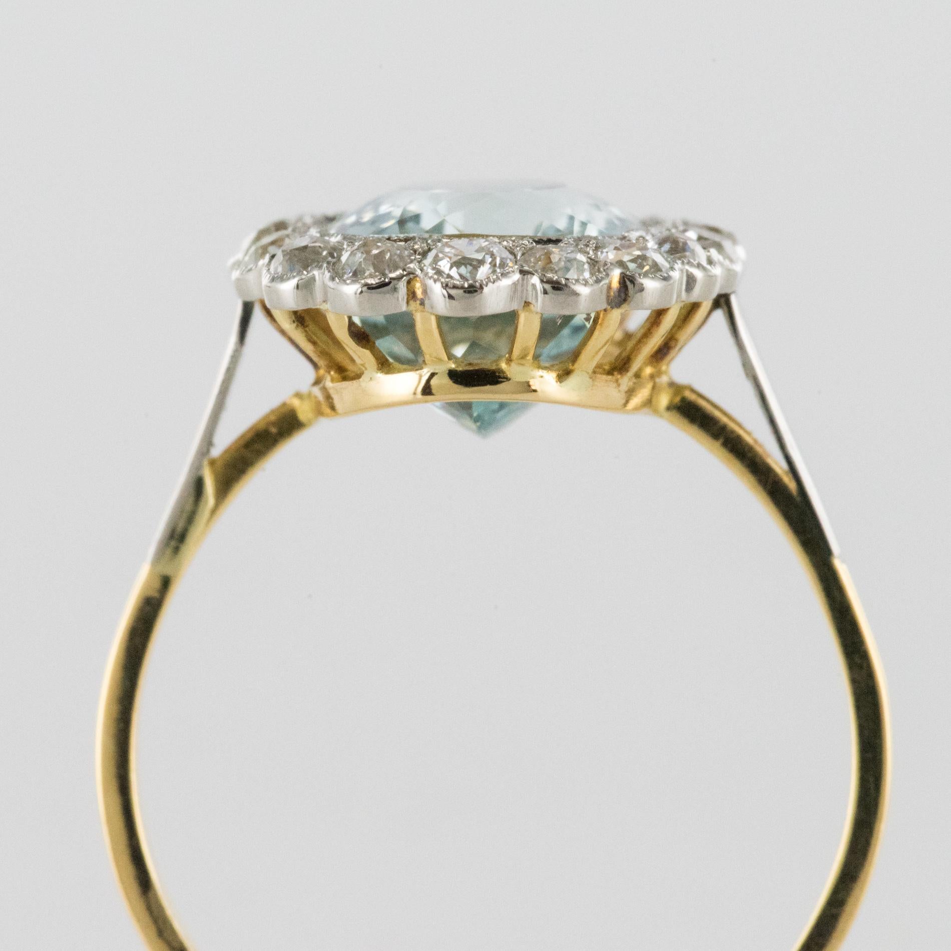 1920s 5.19 Carats Aquamarine Diamond Platinum Yellow Gold Pompadour Ring 5