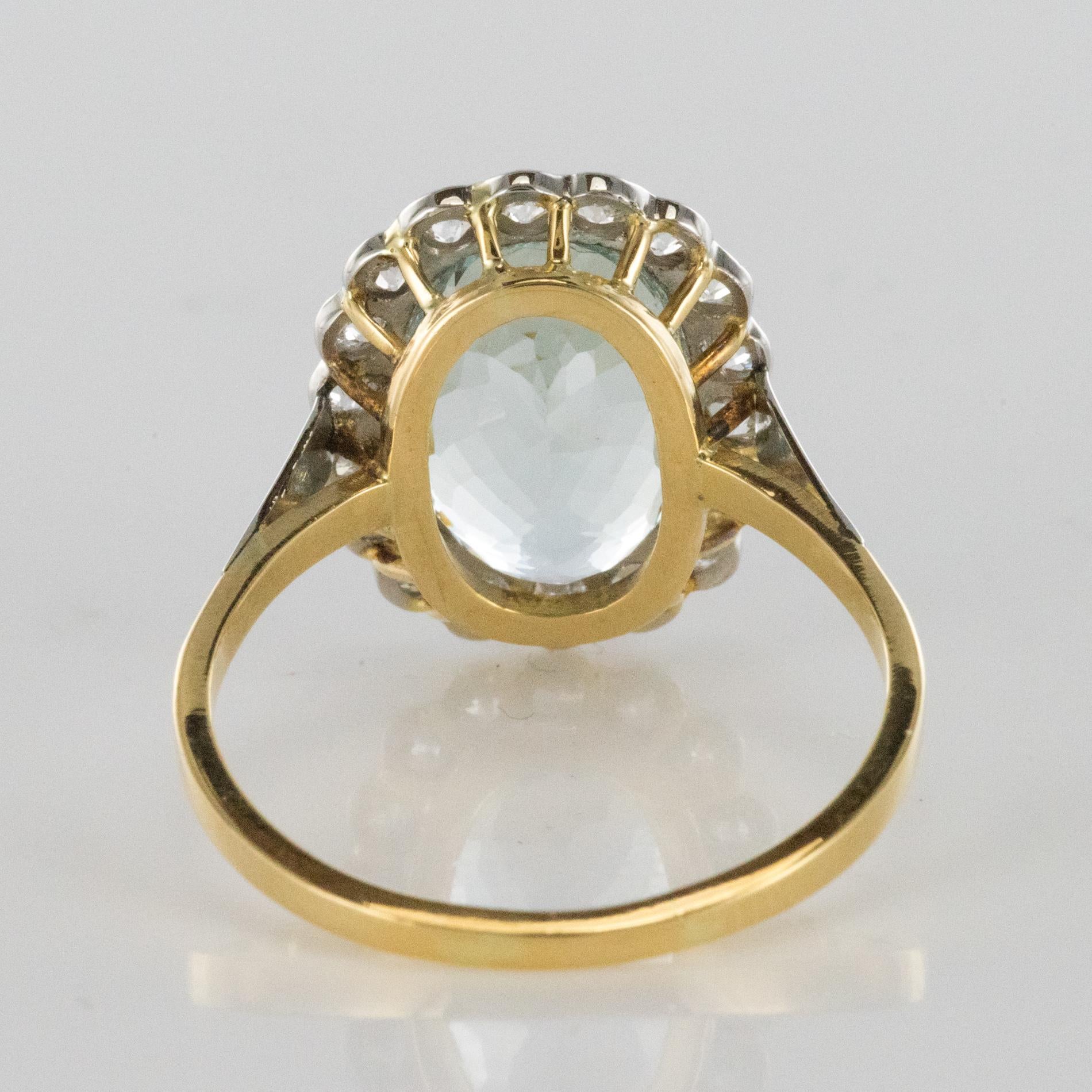 1920s 5.19 Carats Aquamarine Diamond Platinum Yellow Gold Pompadour Ring 9