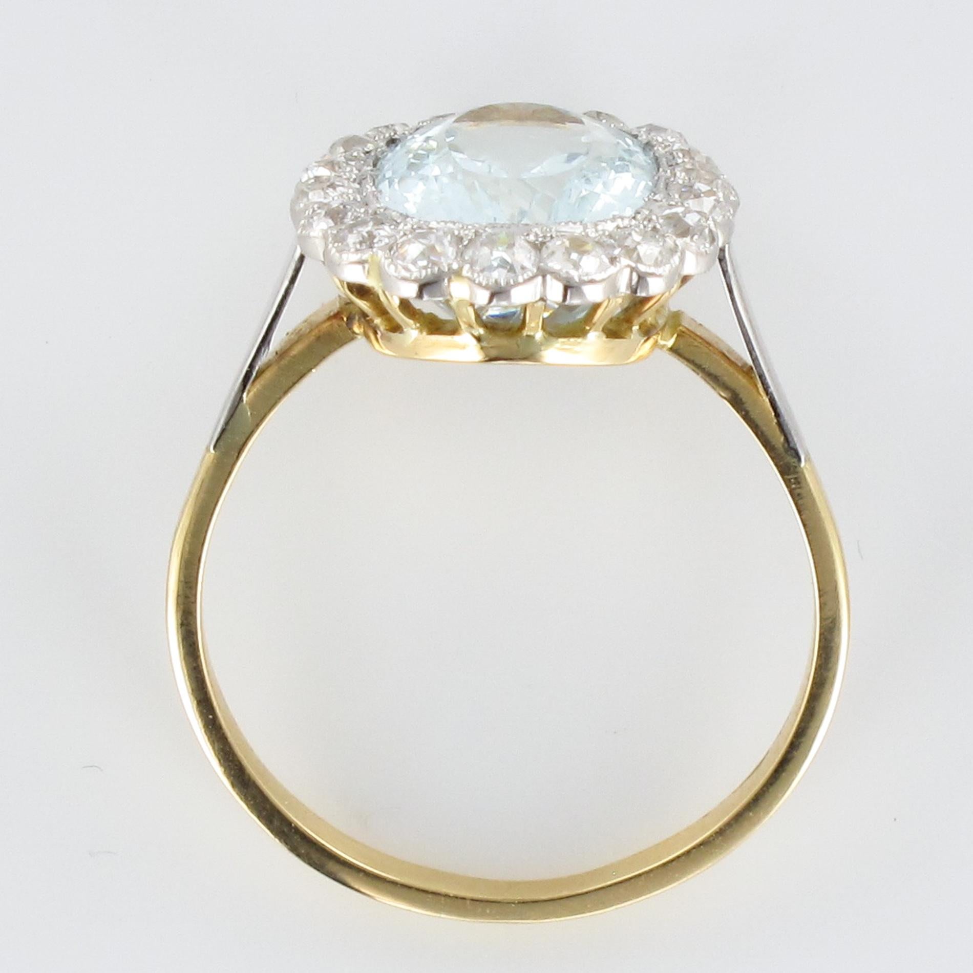 1920s 5.19 Carats Aquamarine Diamond Platinum Yellow Gold Pompadour Ring 10