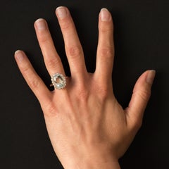 1920s 5.19 Carats Aquamarine Diamond Platinum Yellow Gold Pompadour Ring