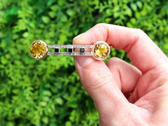 1920s 6.69 Carat Citrine Diamond and Onyx Yellow Gold Brooch