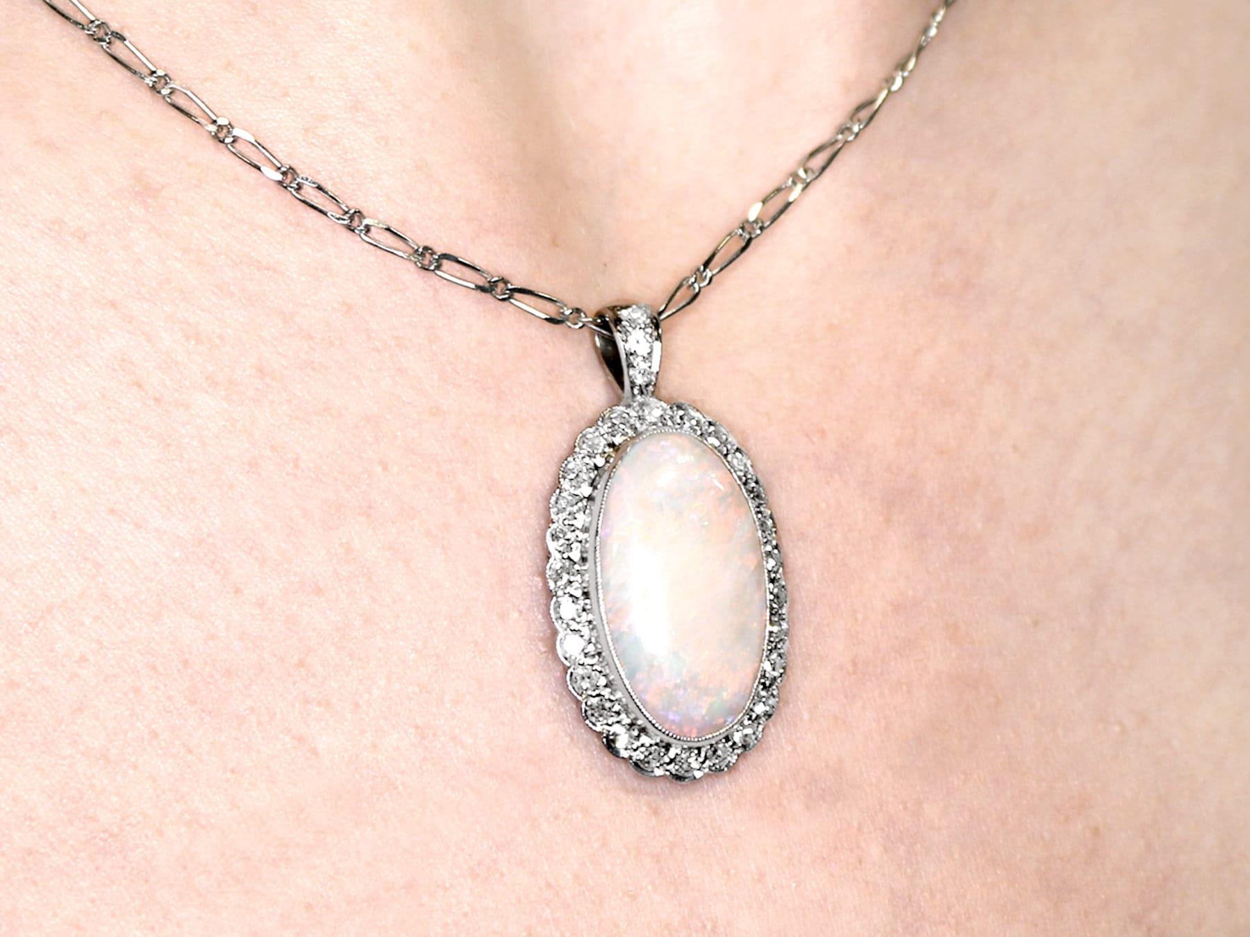 1920s 8.18 Carat Opal and Diamond Earring and Pendant Set For Sale 6