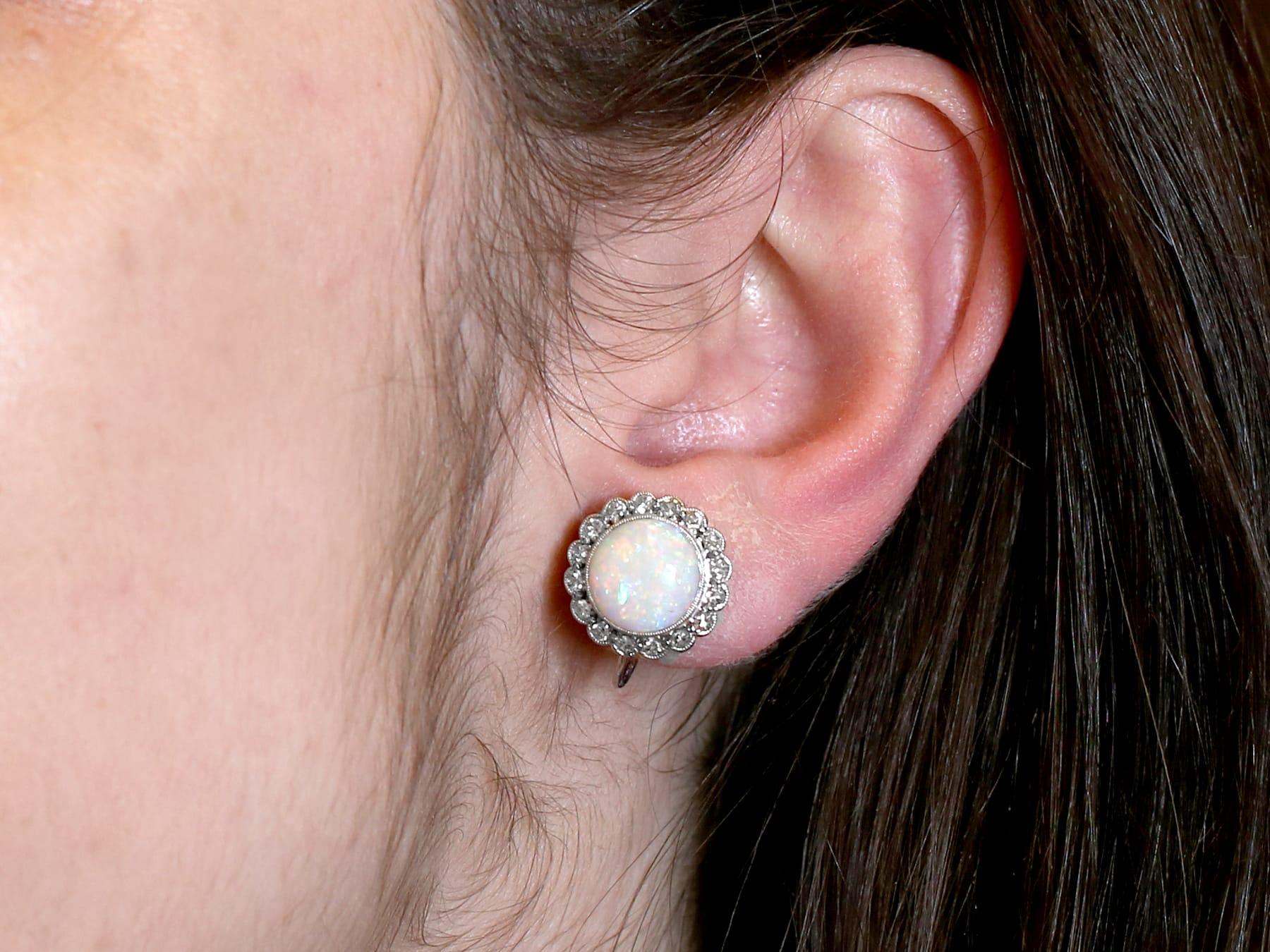 1920s 8.18 Carat Opal and Diamond Earring and Pendant Set For Sale 7