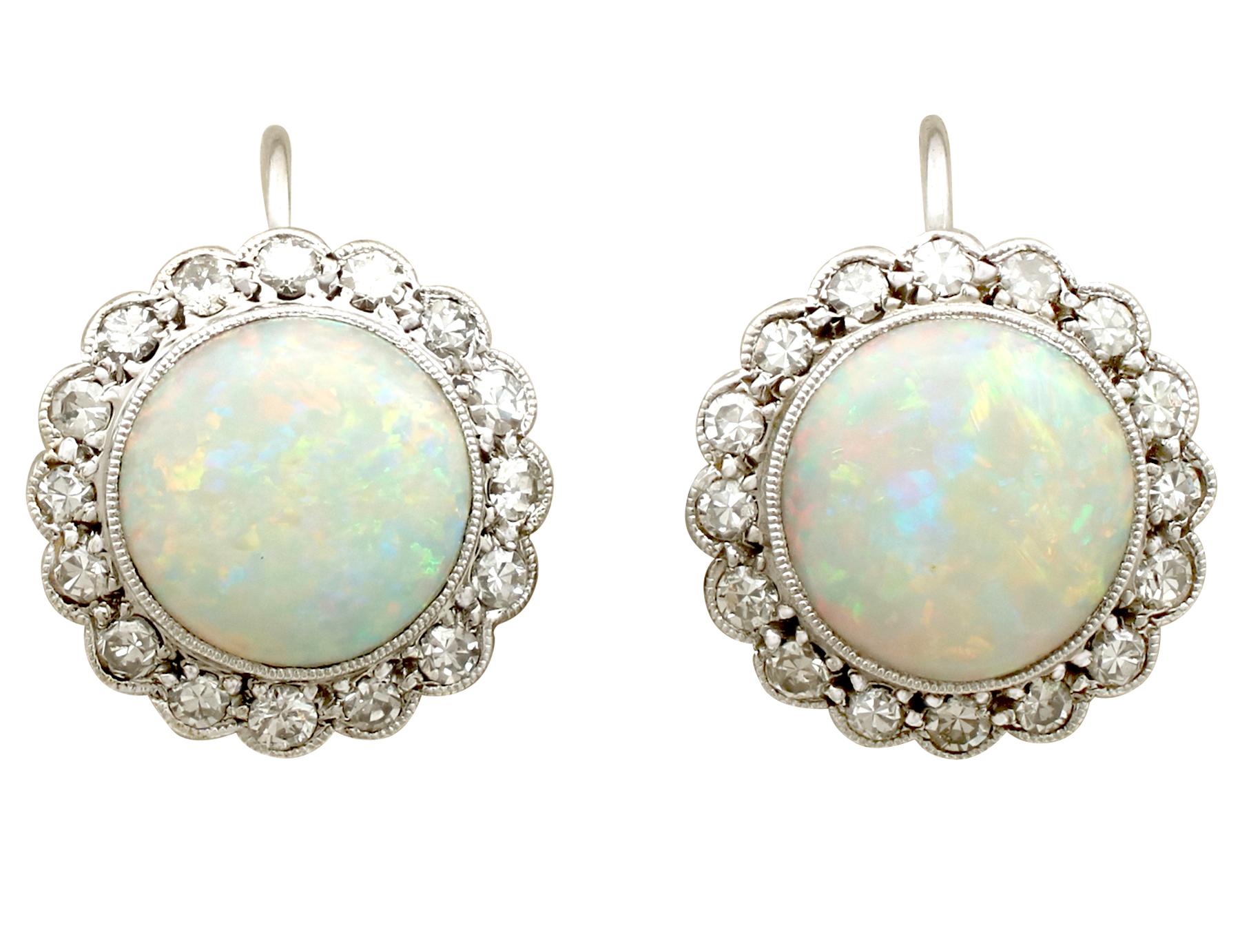 Women's 1920s 8.18 Carat Opal and Diamond Earring and Pendant Set For Sale