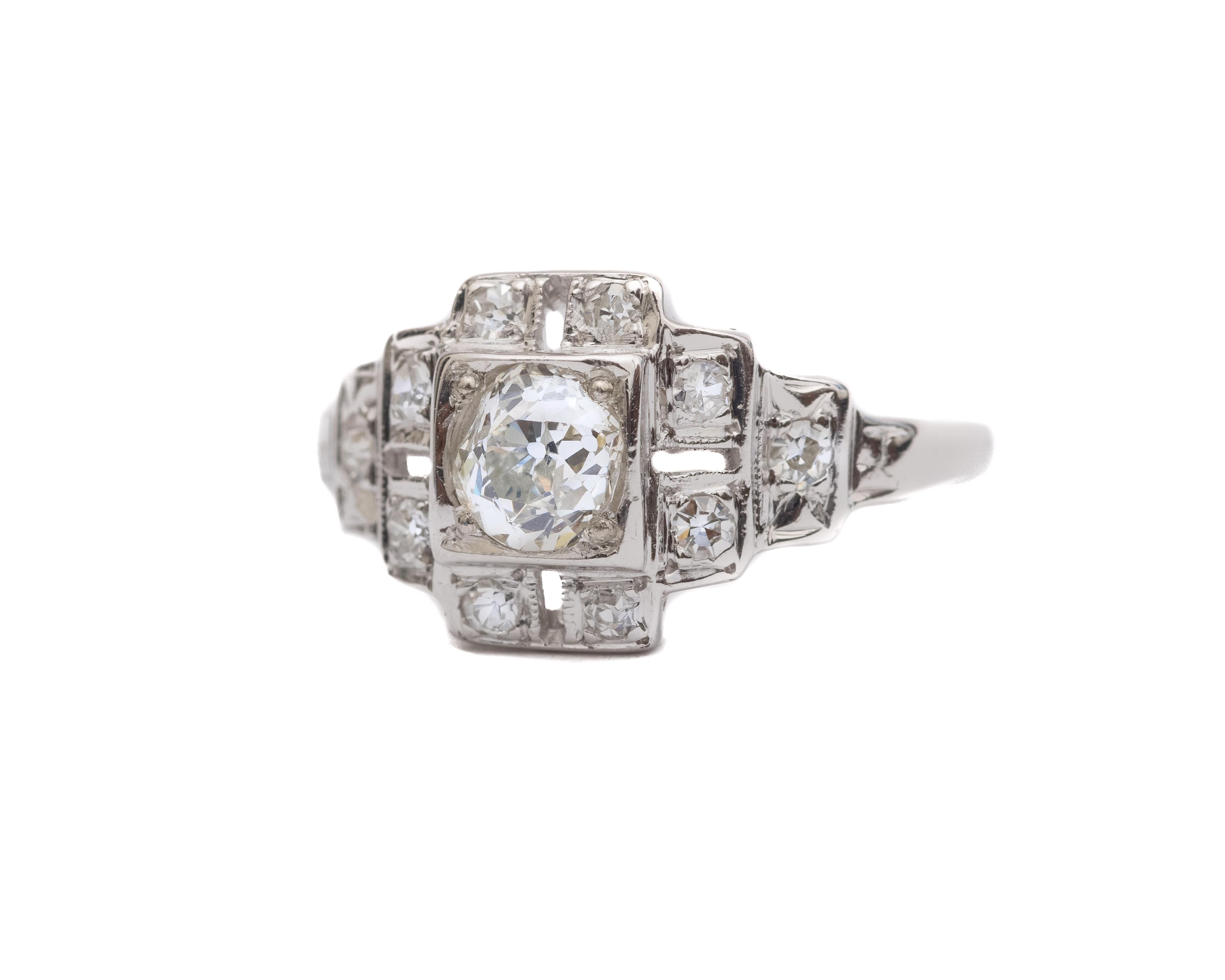 Old Mine Cut 1920s .85 Carat Total Diamond Engagement Ring, 14 Karat Gold and Platinum For Sale