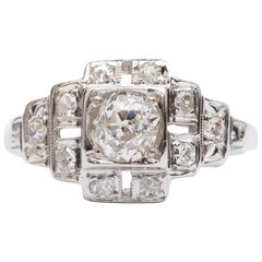 Antique 1920s .85 Carat Total Diamond Engagement Ring, 14 Karat Gold and Platinum
