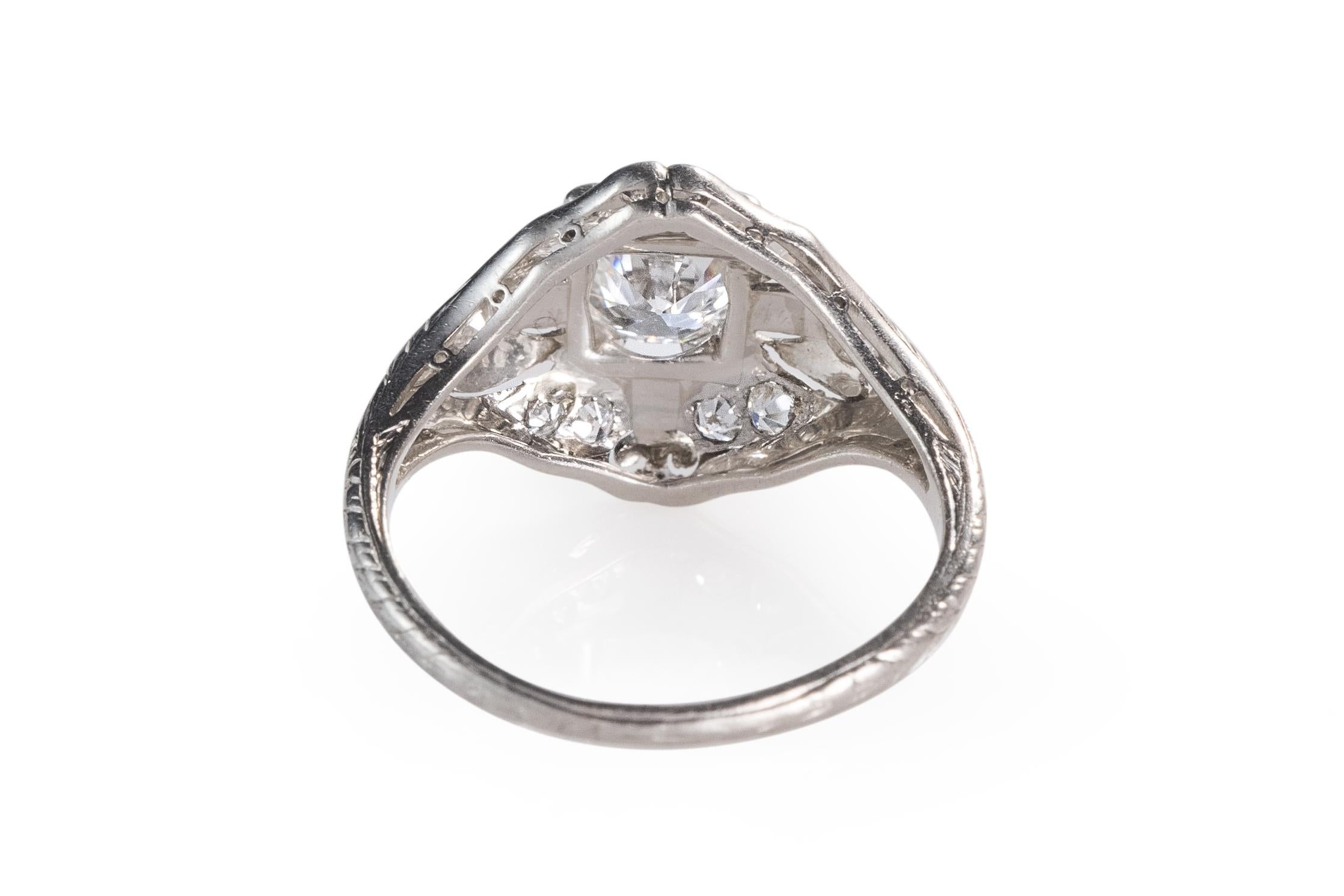 Old European Cut 1920s .98 Carat Total Old European Diamond Platinum Engagement Ring For Sale