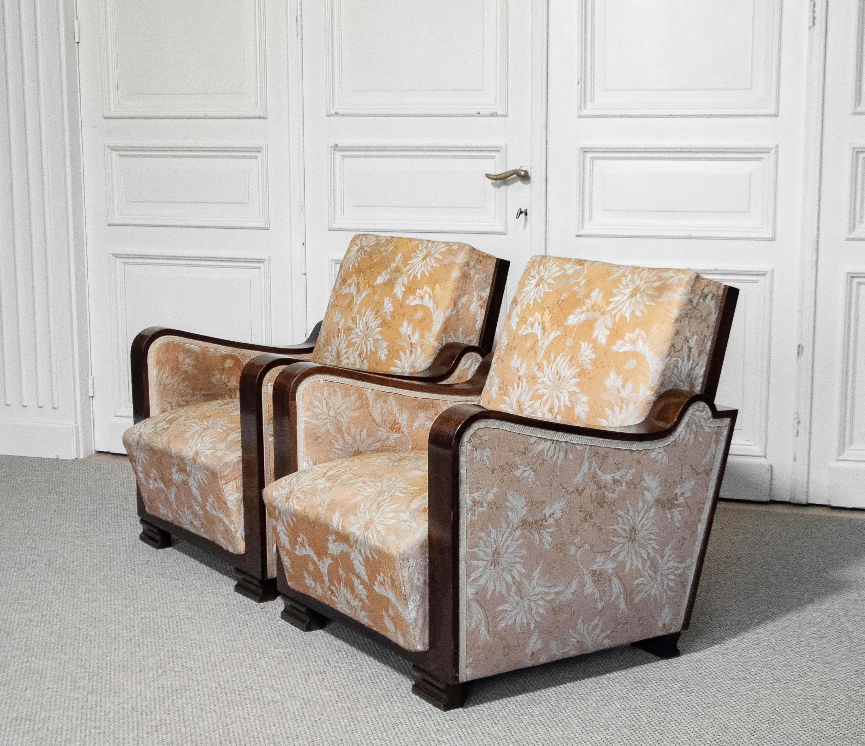 Early 20th Century 1920s A Pair of  Swedish Art Deco Club Chairs For Sale
