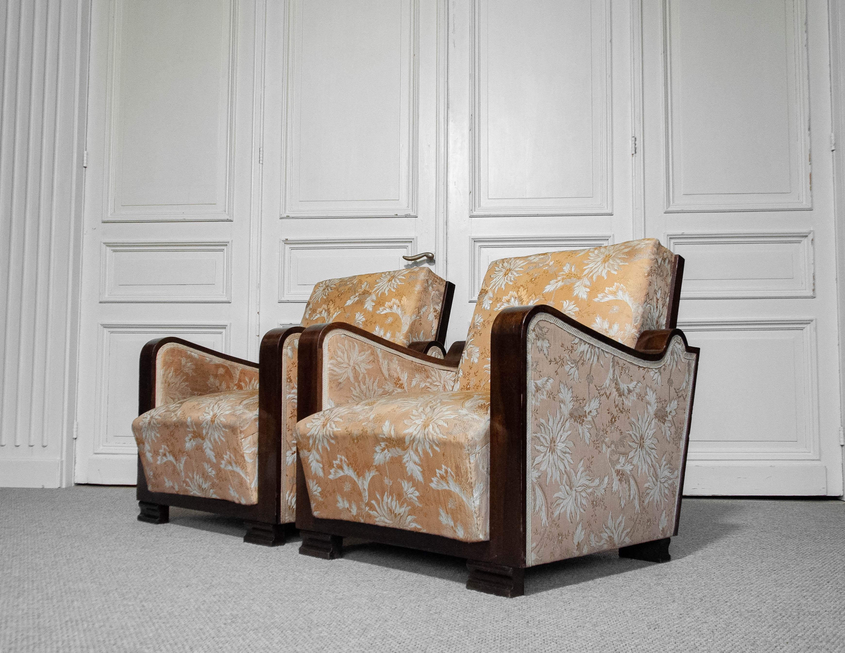 Fabric 1920s A Pair of  Swedish Art Deco Club Chairs For Sale