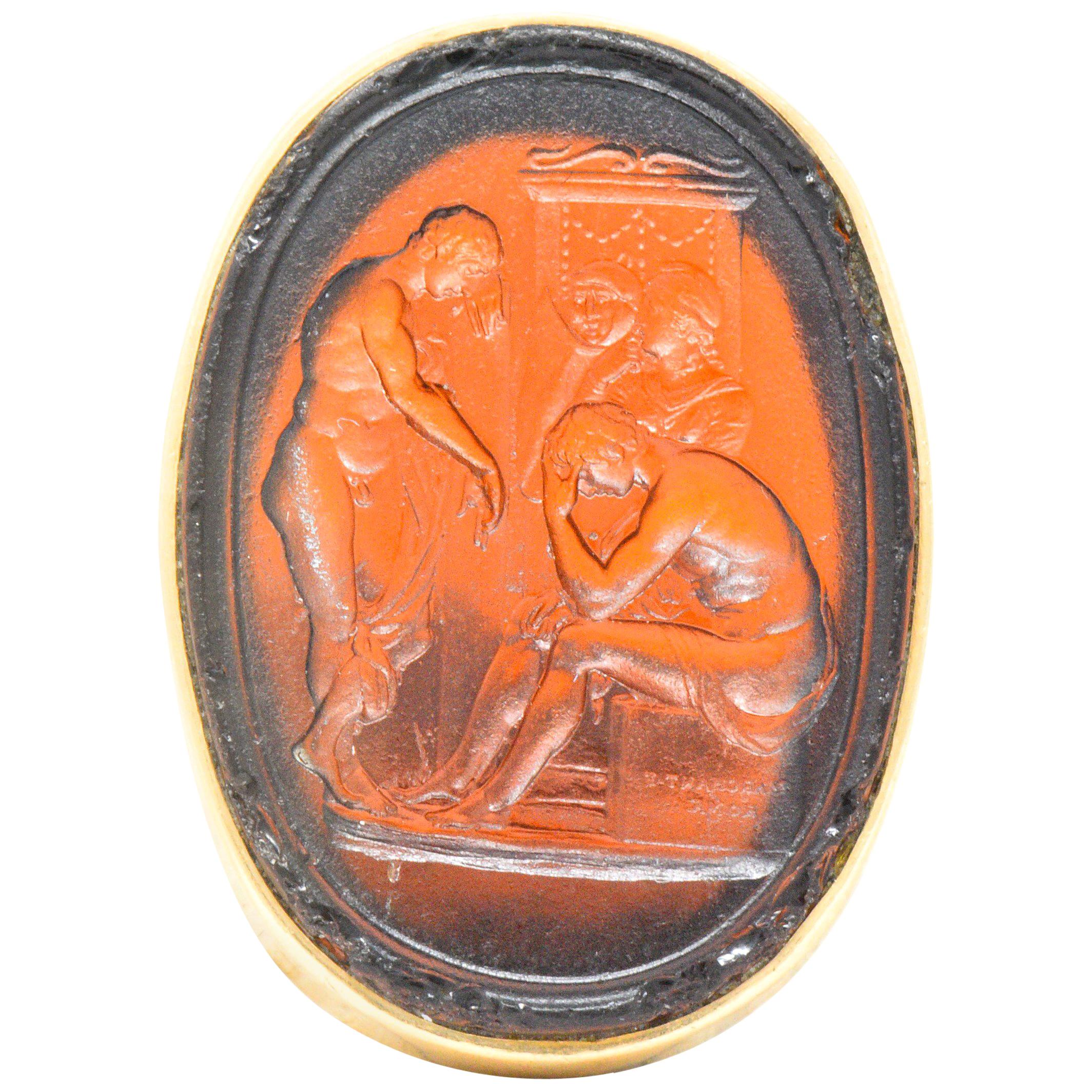 1920s Achilles Glass Intaglio 14 Karat Gold Men
s Ring