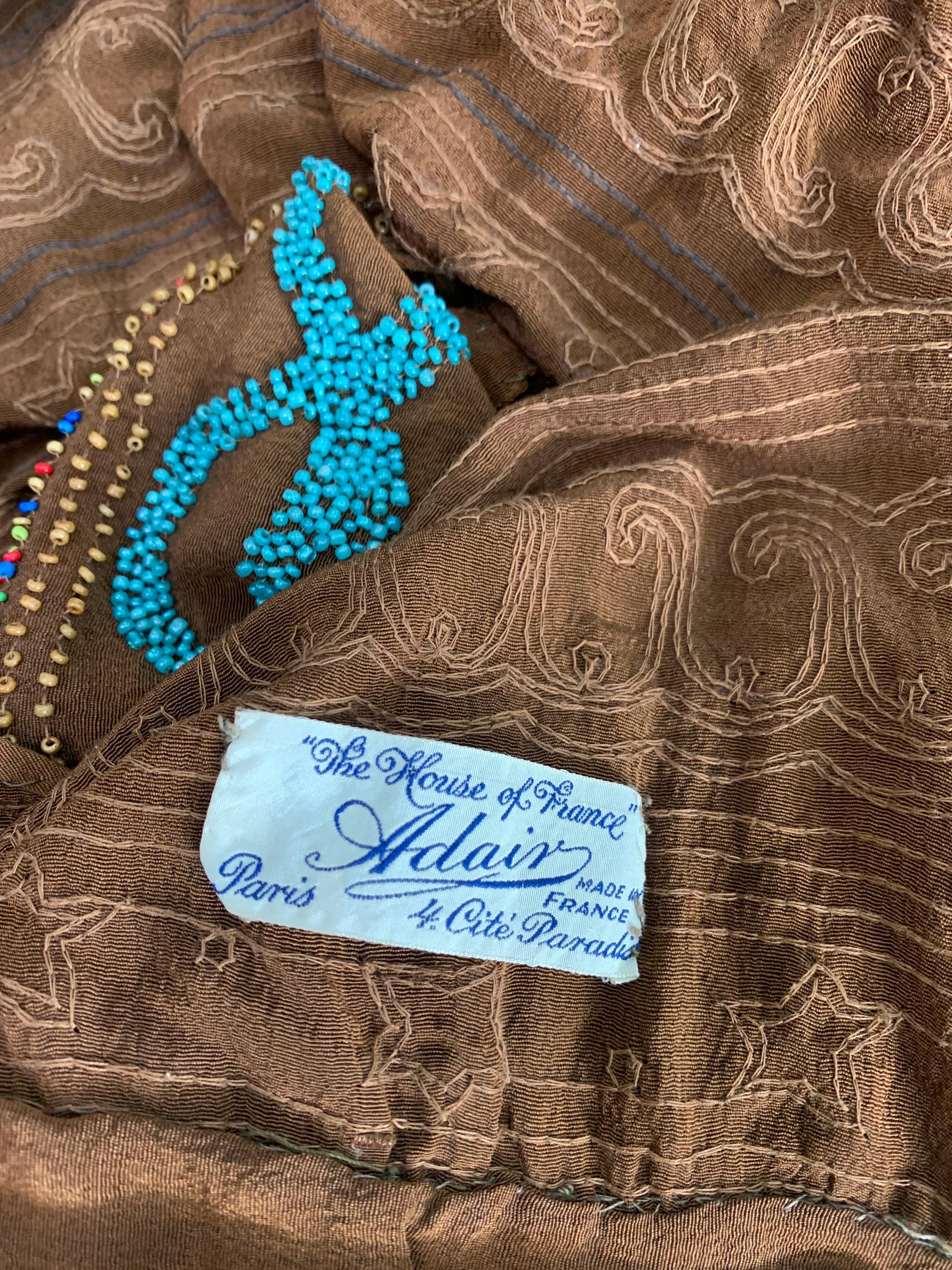 1920s Adair - France Bohemian Brown Silk Beaded Bohemian Tunic Dress For Sale 13