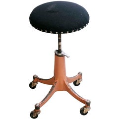 1920s Adjustable Bausch & Lomb Doctor's Stool with Wheels and a Pink Base