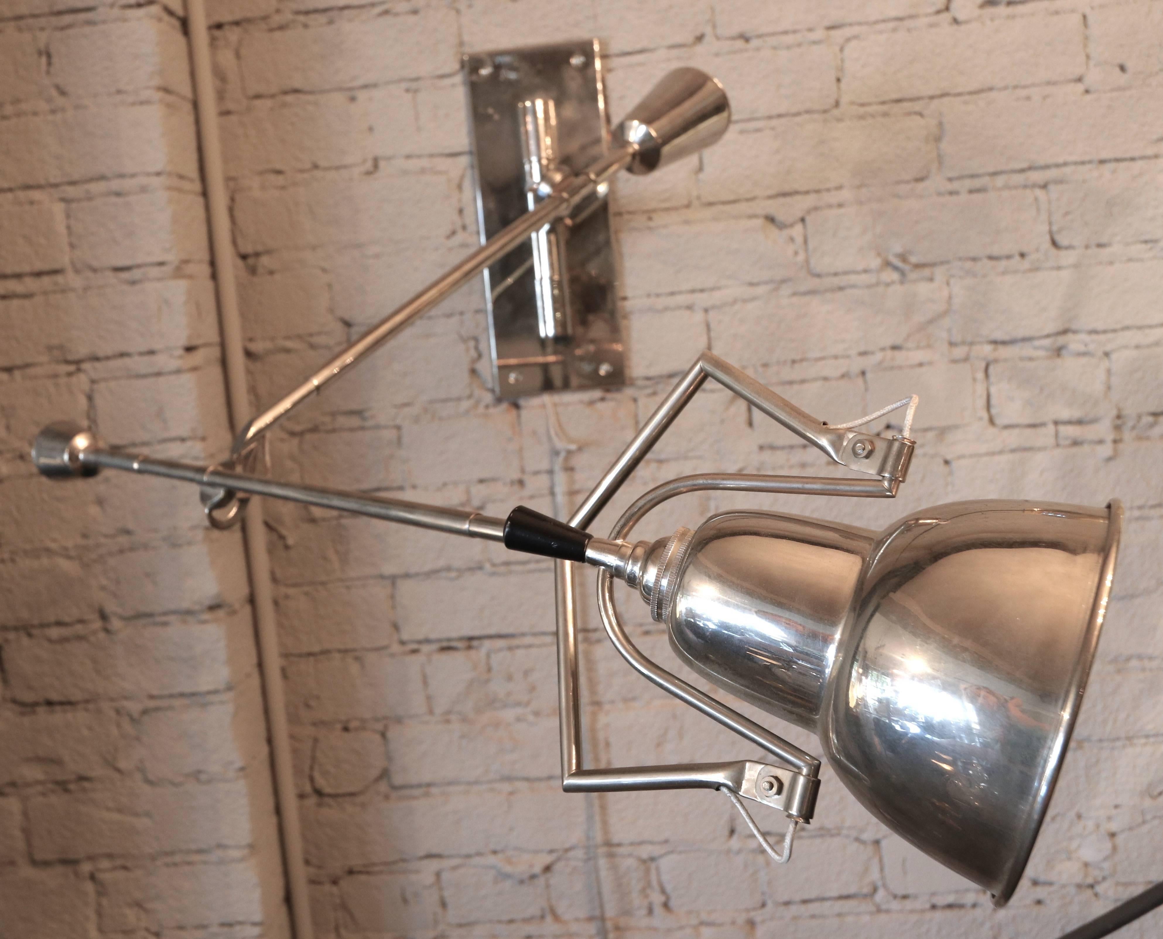 French 1920s Adjustable Chrome Wall Lamp by Edouard Buquet