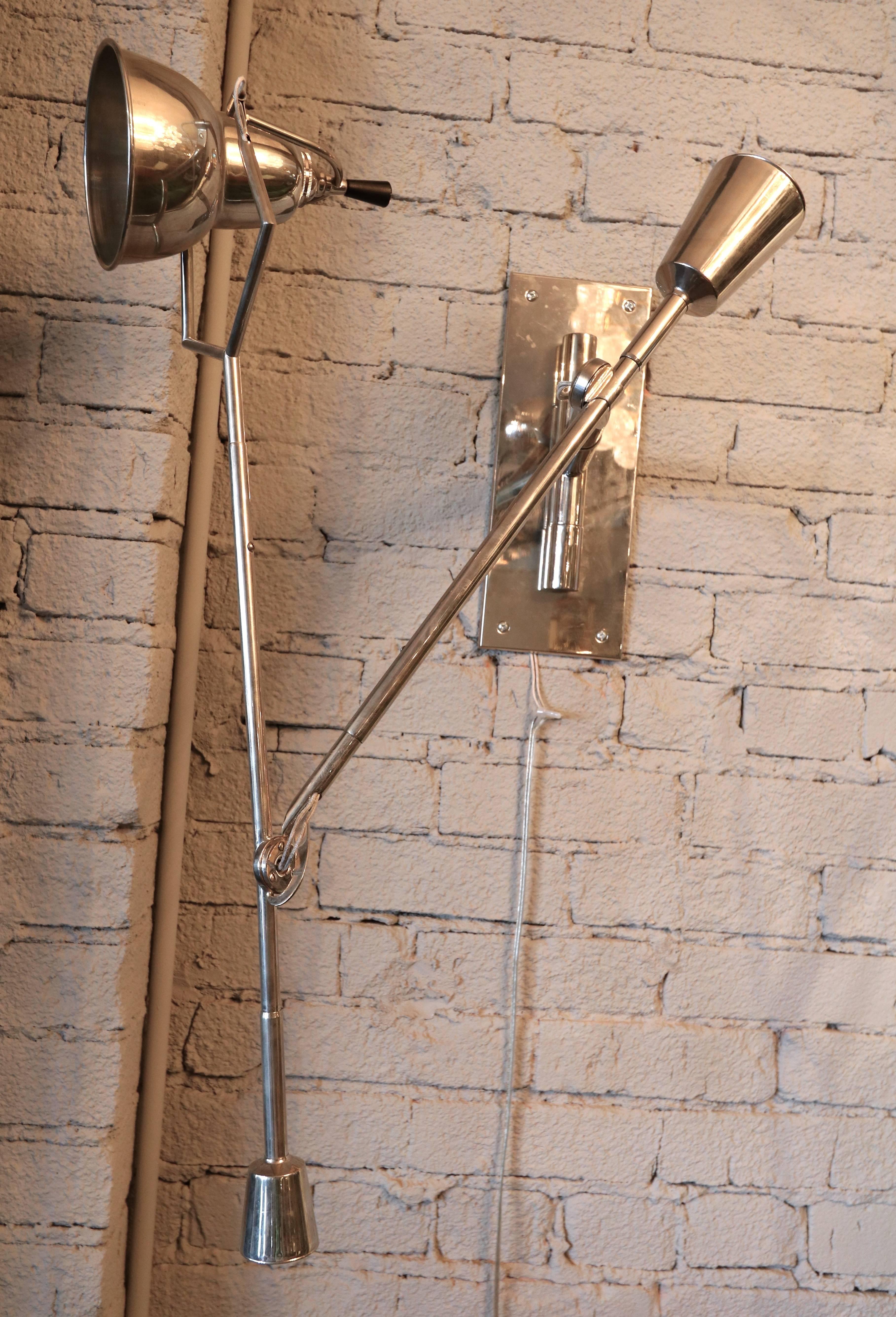 20th Century 1920s Adjustable Chrome Wall Lamp by Edouard Buquet