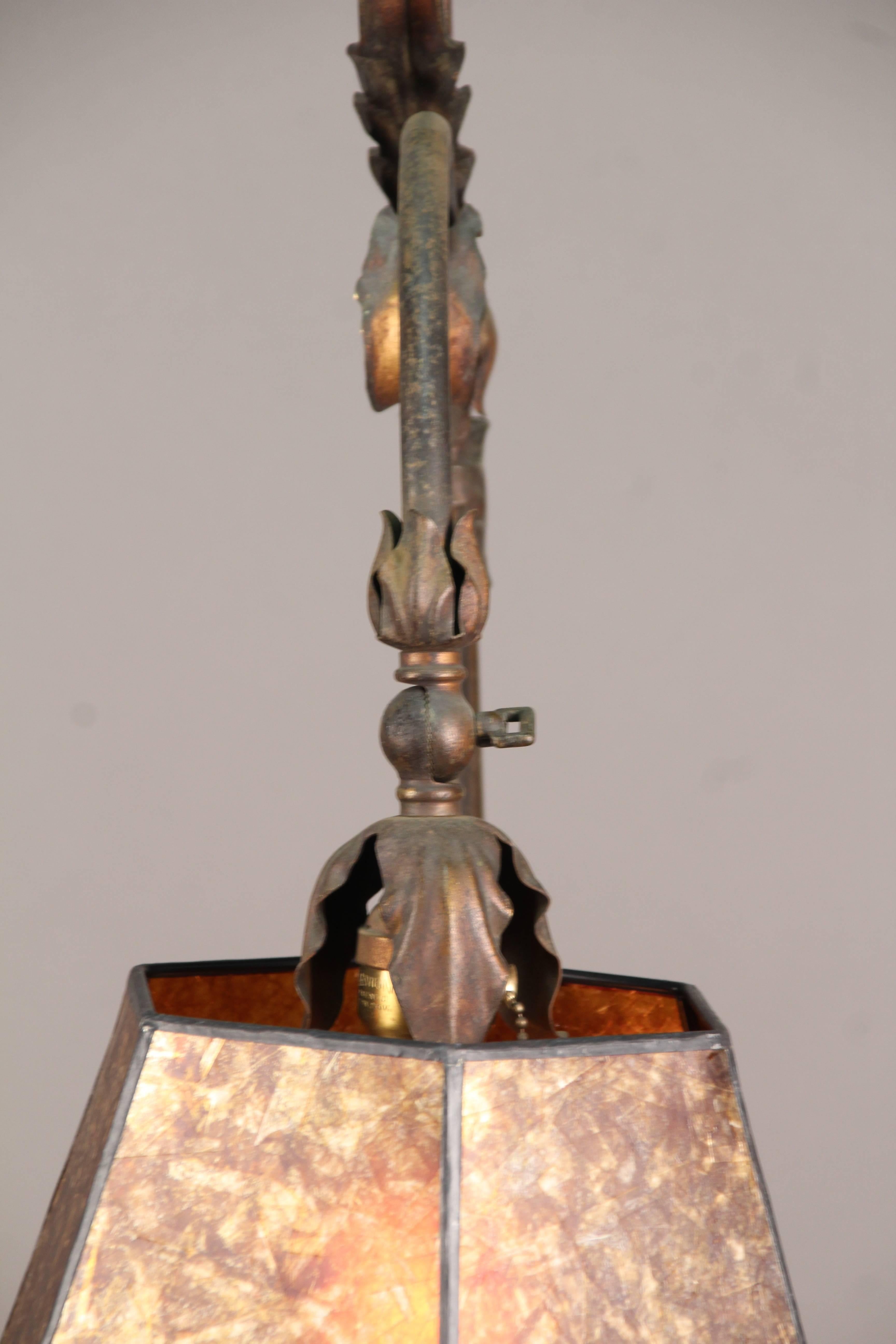Spanish Colonial 1920s Adjustable Floor Lamp with Mica Shade