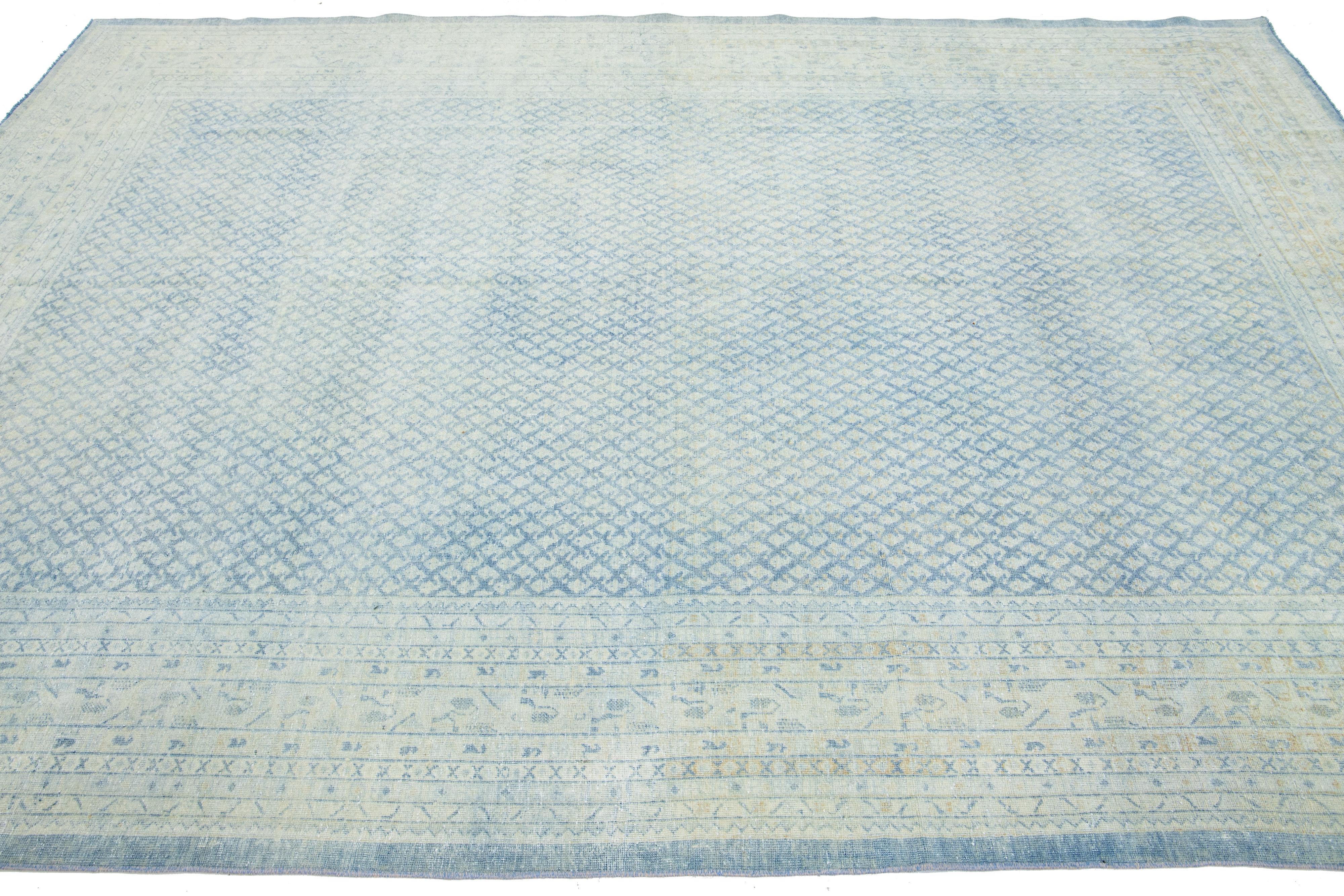1920s Allover Blue Antique Persian Tabriz Wool Rug  In Good Condition For Sale In Norwalk, CT