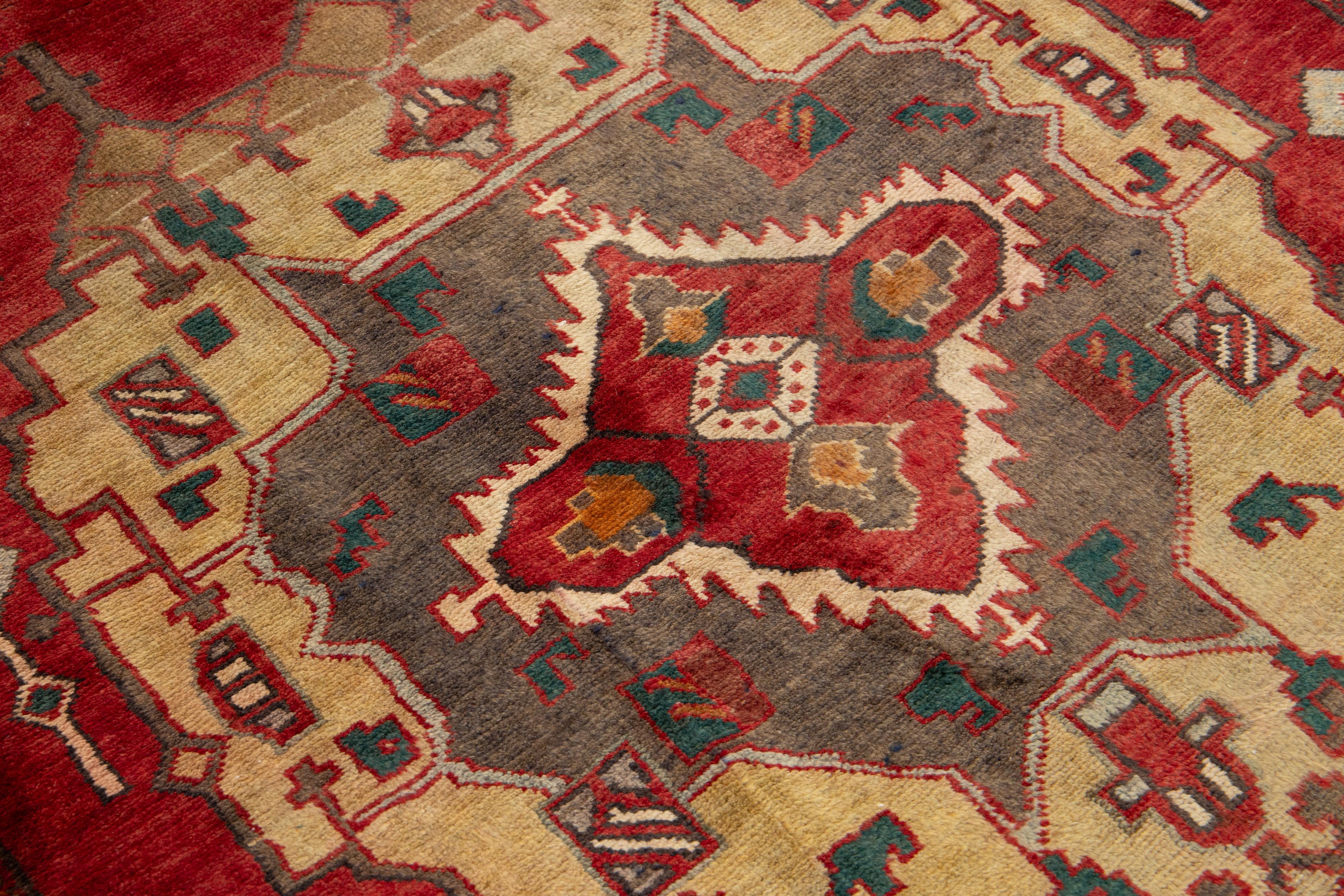 1940's Allover Designed Antique Heriz Wool Runner In Red For Sale 3