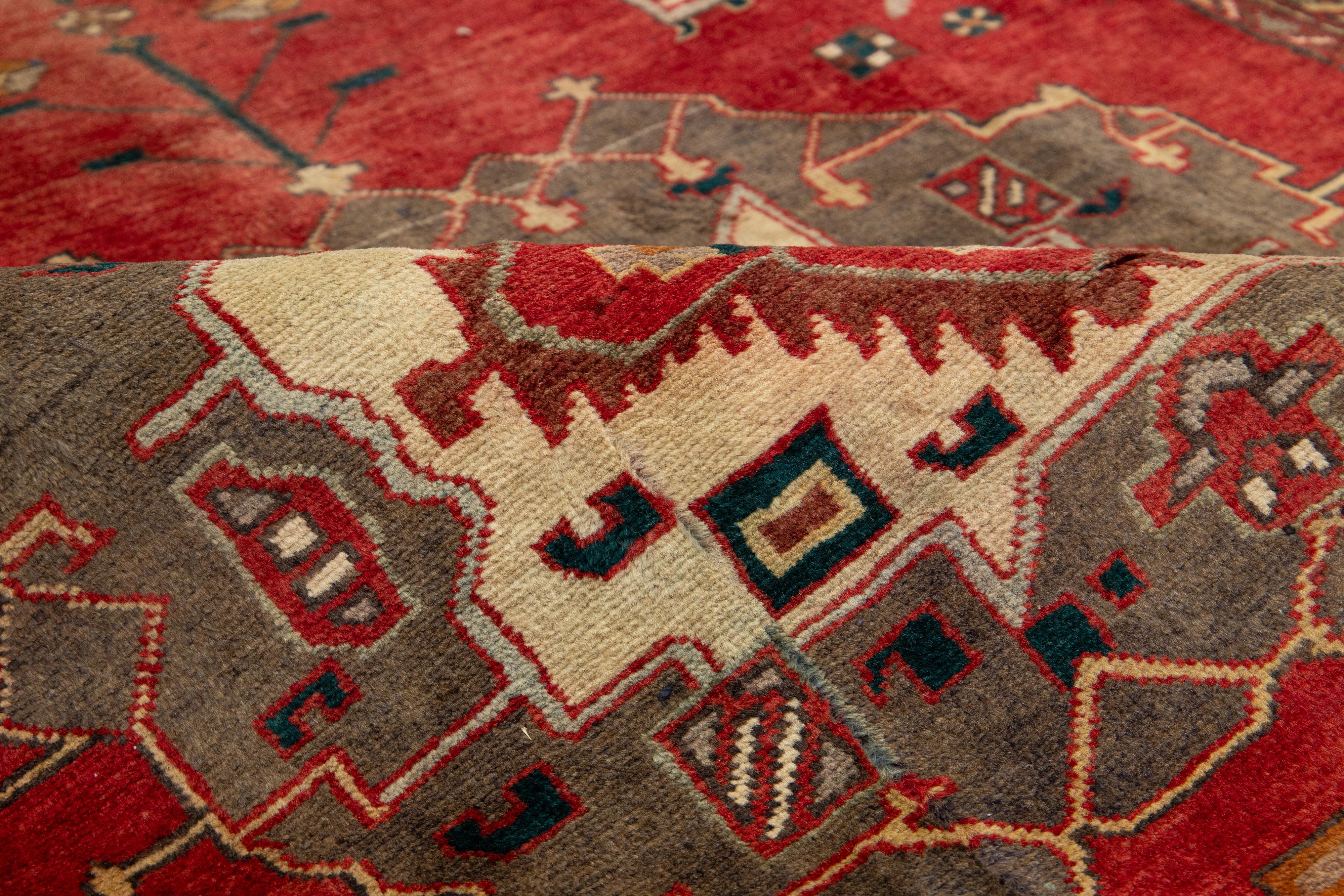 1940's Allover Designed Antique Heriz Wool Runner In Red For Sale 4