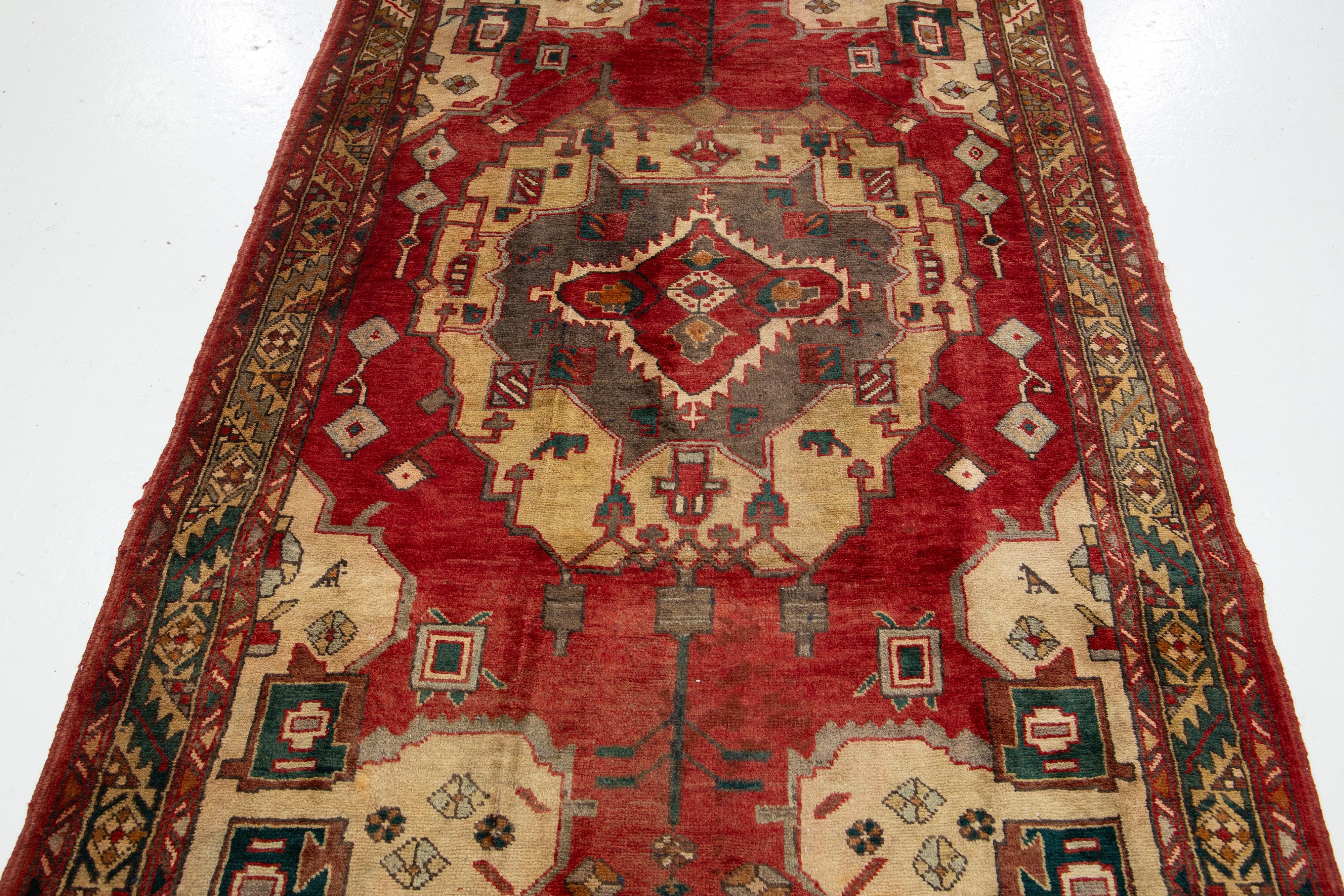 1940's Allover Designed Antique Heriz Wool Runner In Red For Sale 1