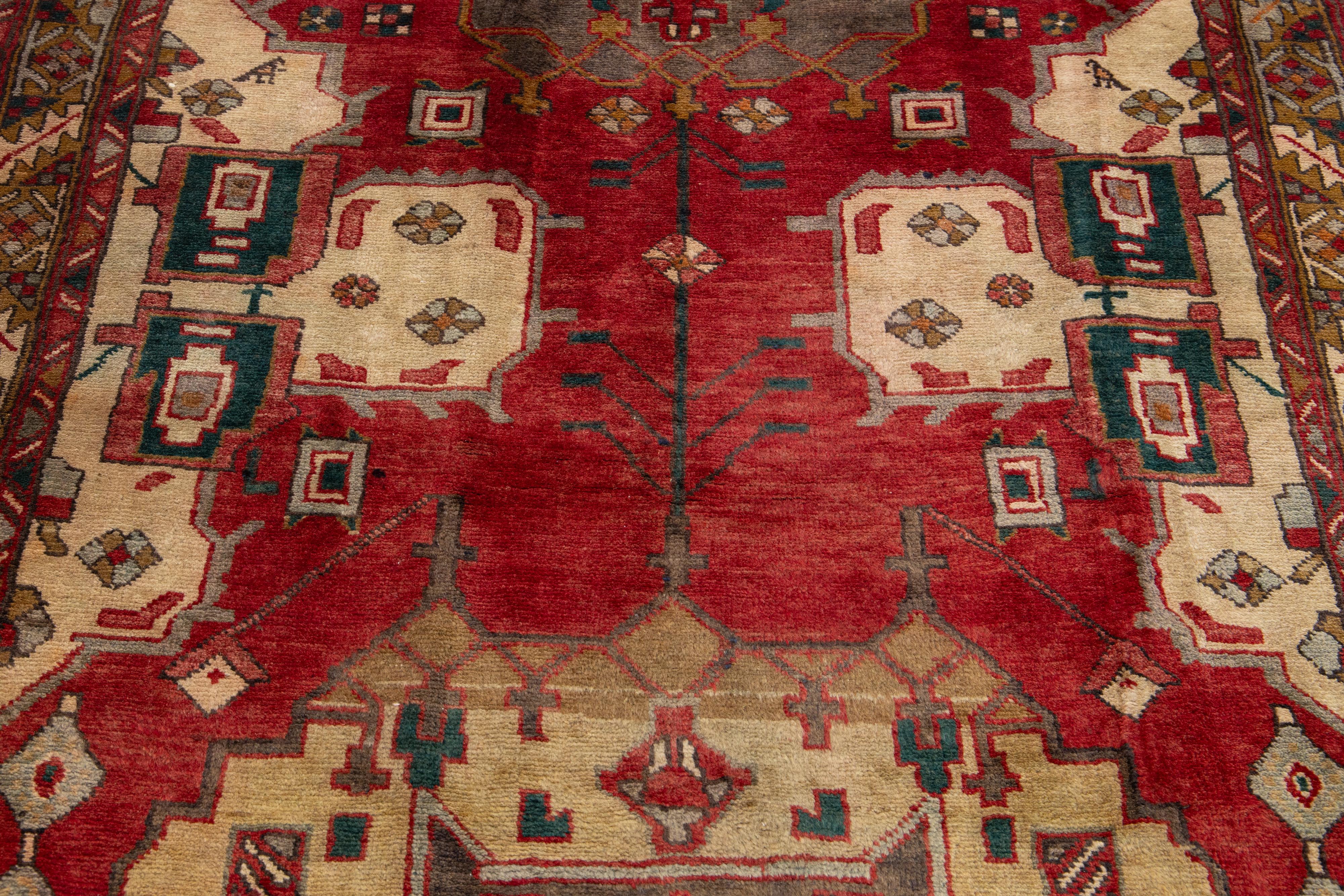 1940's Allover Designed Antique Heriz Wool Runner In Red For Sale 2