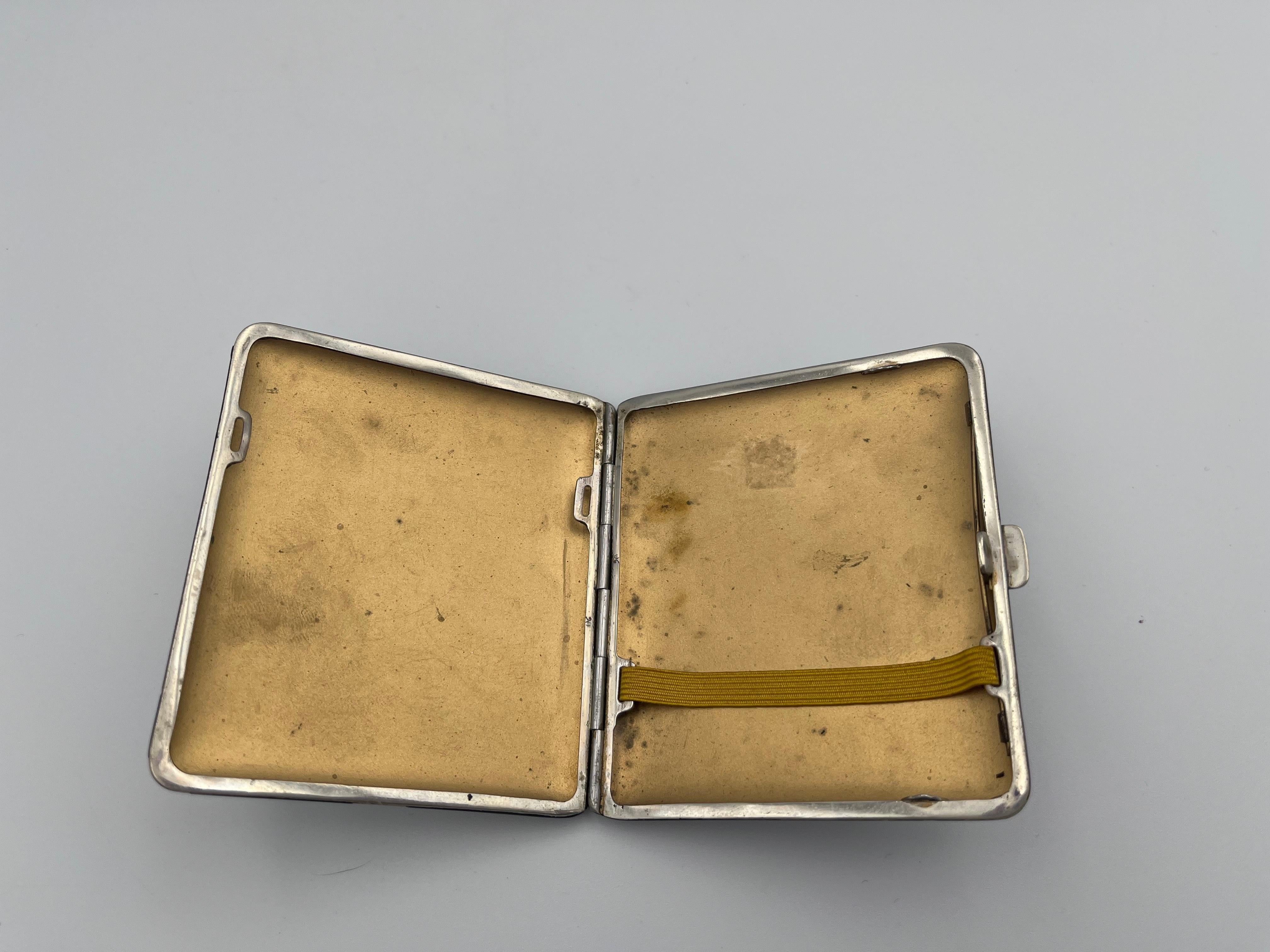 Pitillera Alpacca Art Decó de 1920 con esmalte negro geométrico 