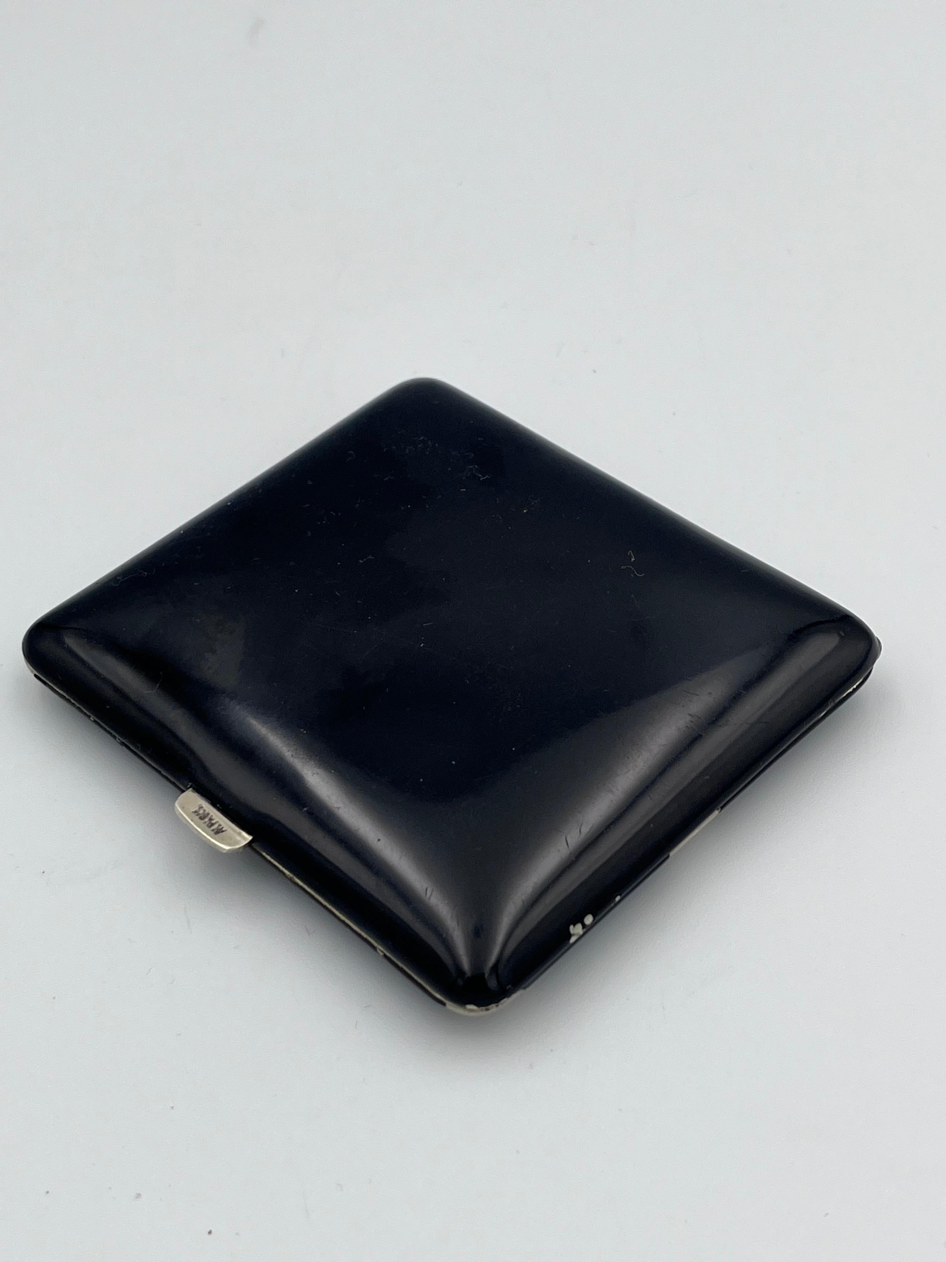 Pitillera Alpacca Art Decó de 1920 con esmalte negro geométrico 