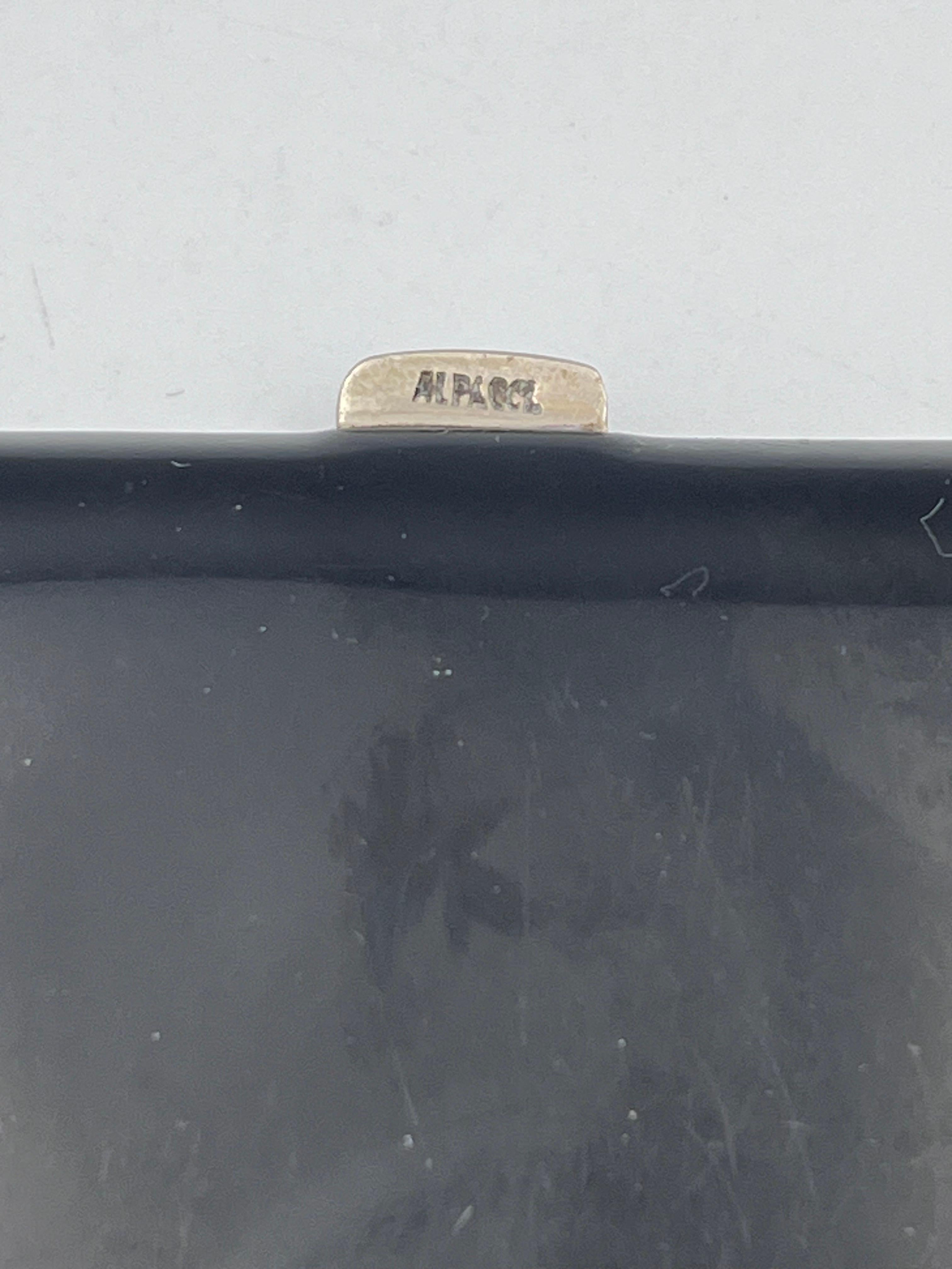 Pitillera Alpacca Art Decó de 1920 con esmalte negro geométrico 