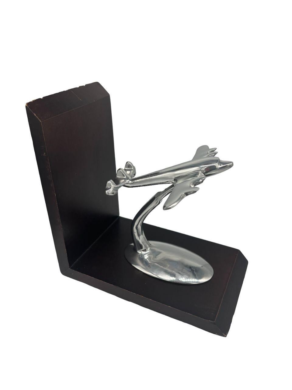 Art Deco Lockheed Constellation Airplane Aluminum Bookends In Excellent Condition In Van Nuys, CA