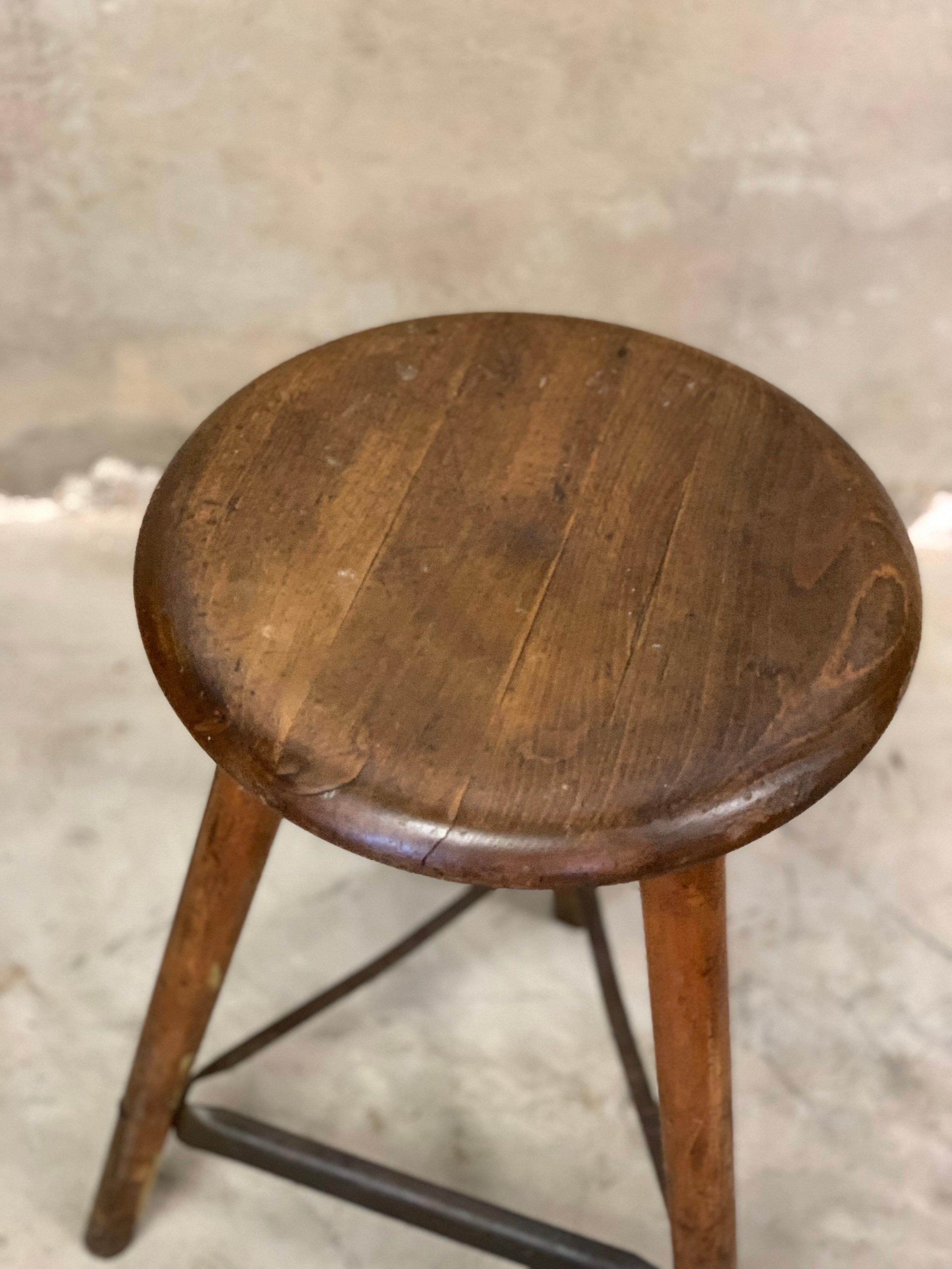 German 1920's Ama Wooden Industrial Stool