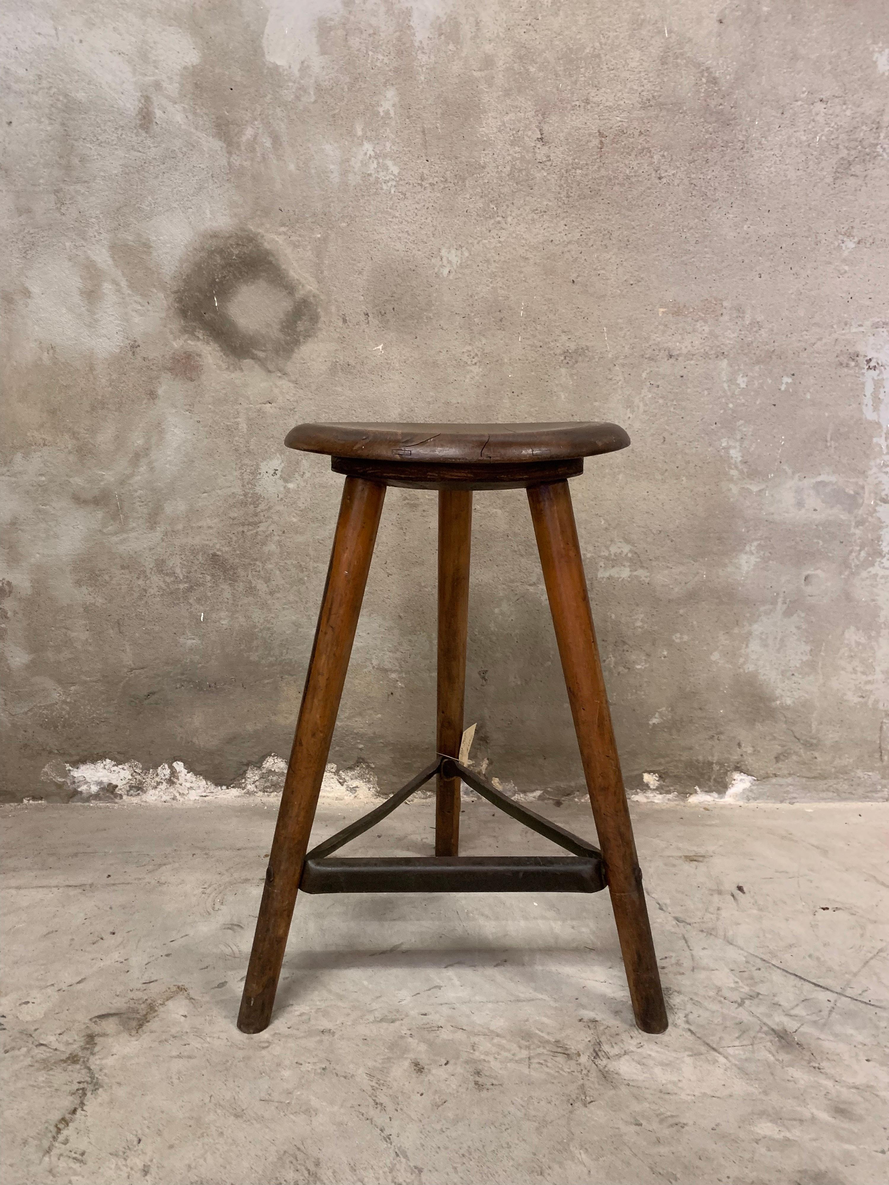 1920's Ama Wooden Industrial Stool 1